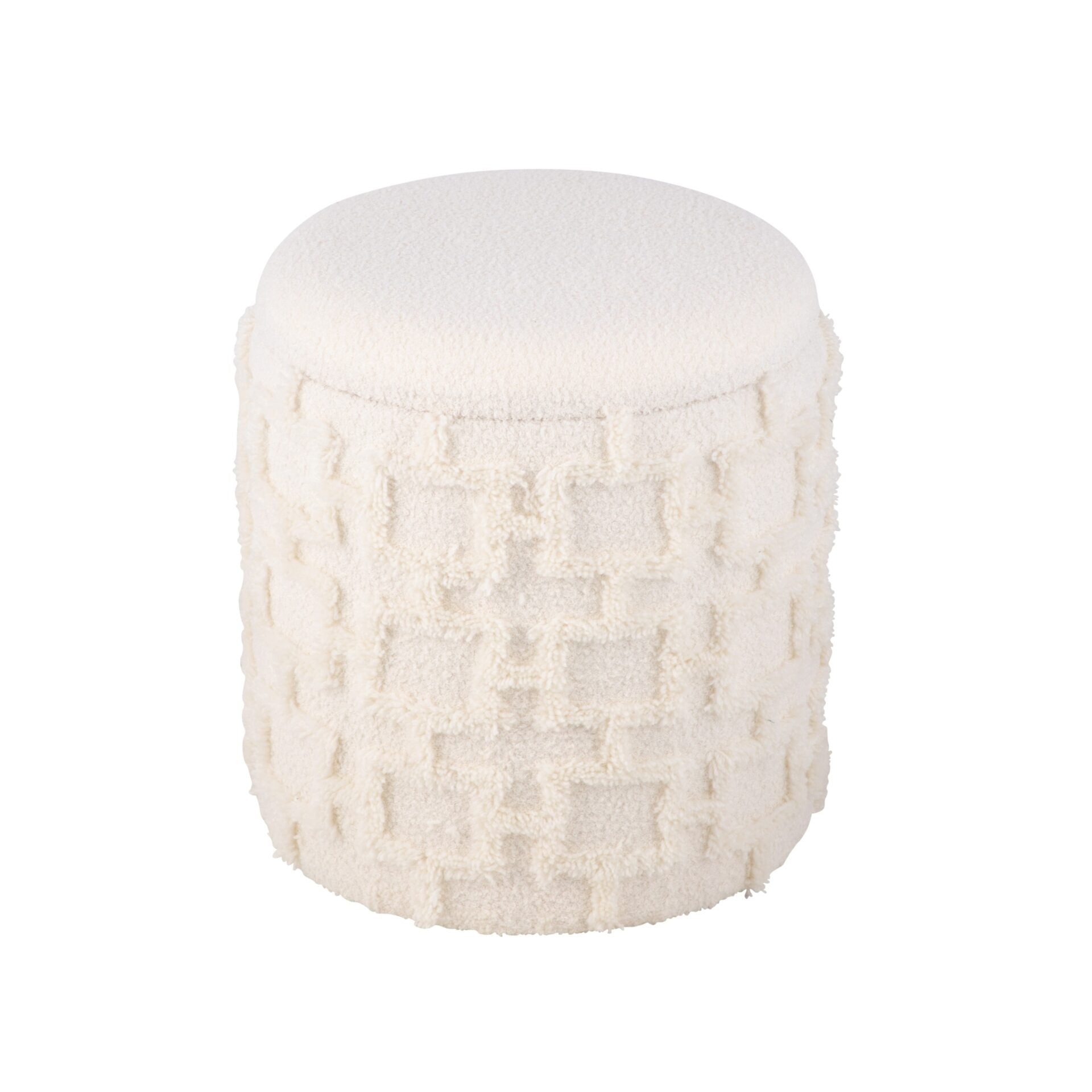 Ecru Square Handwoven Fabric Storage Ottoman