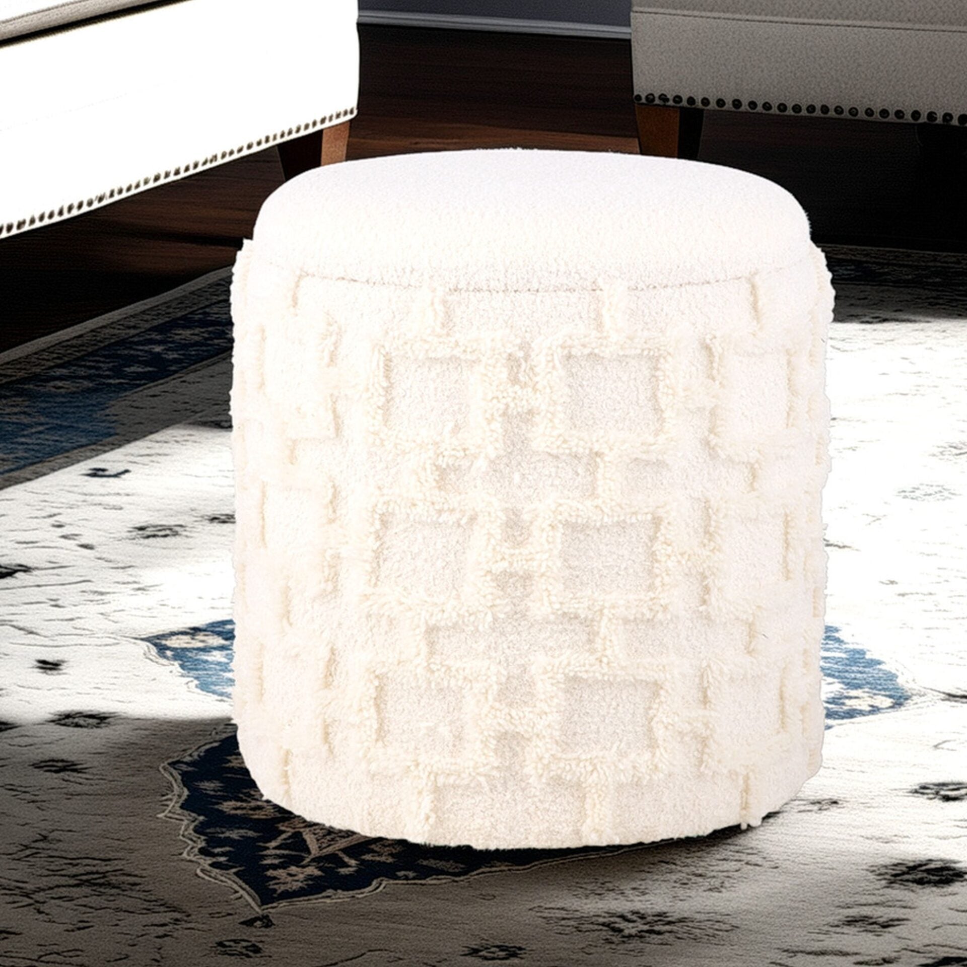 Ecru Square Handwoven Fabric Storage Ottoman