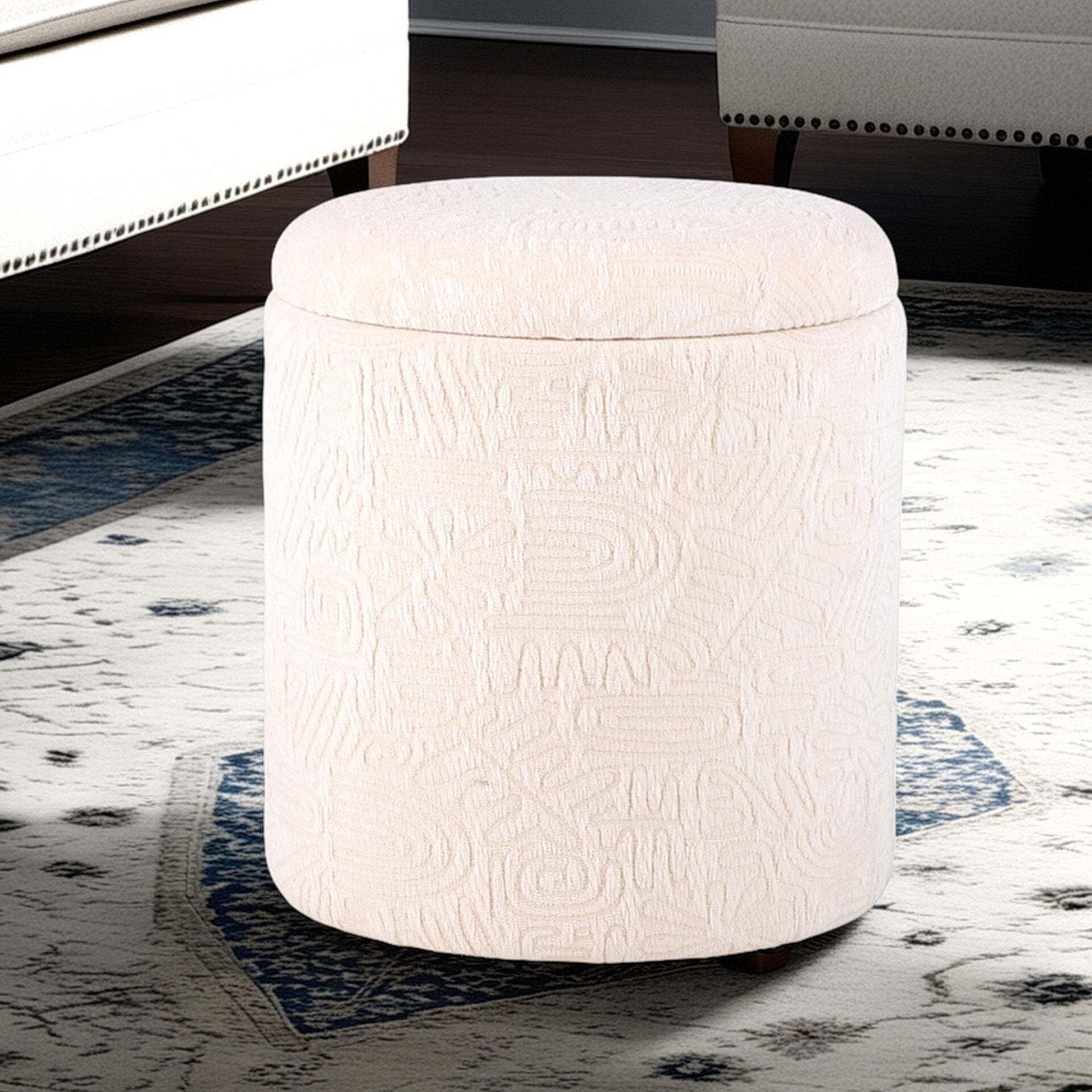 Ivory Symbol Handwoven Fabric Storage Ottoman