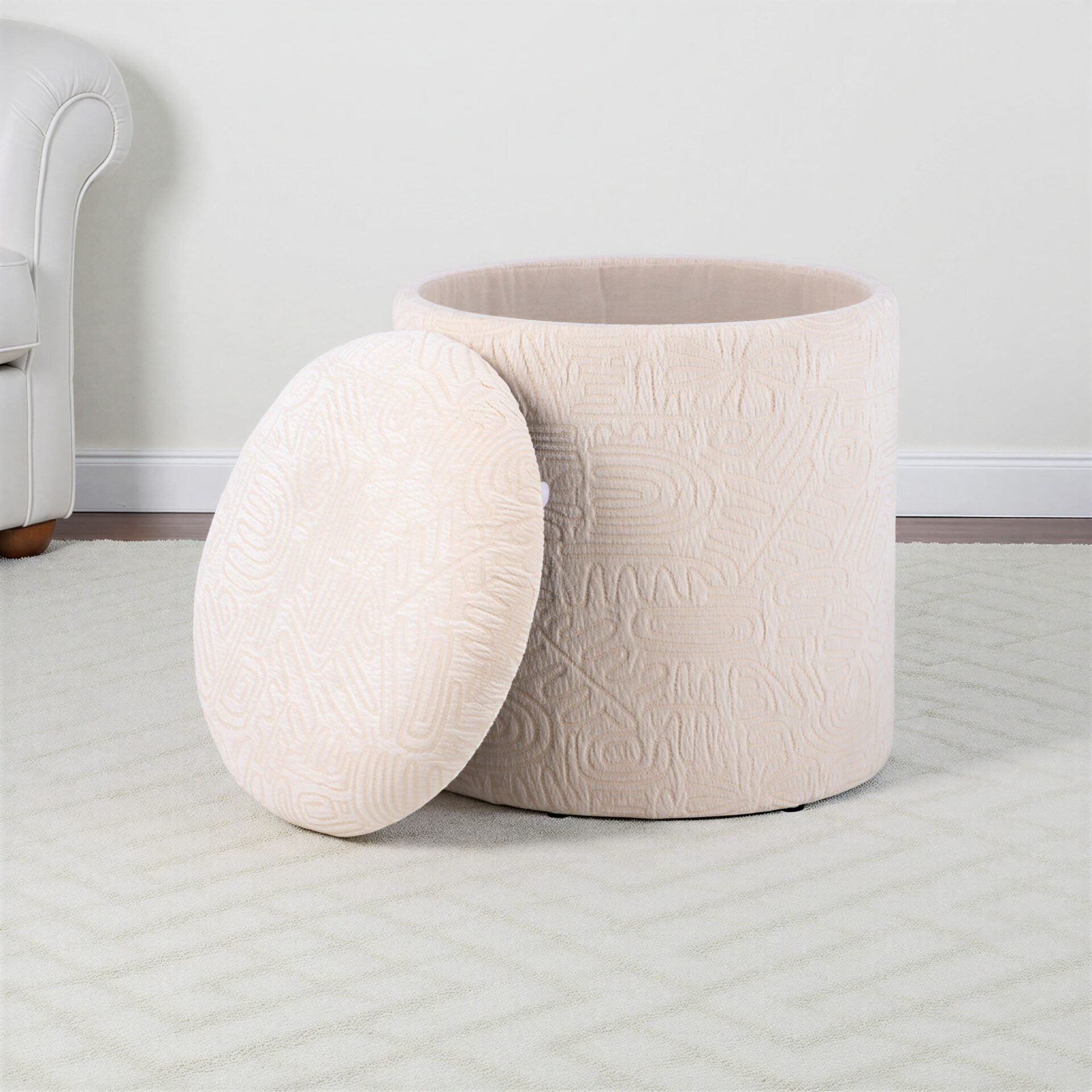 Ivory Symbol Handwoven Fabric Storage Ottoman