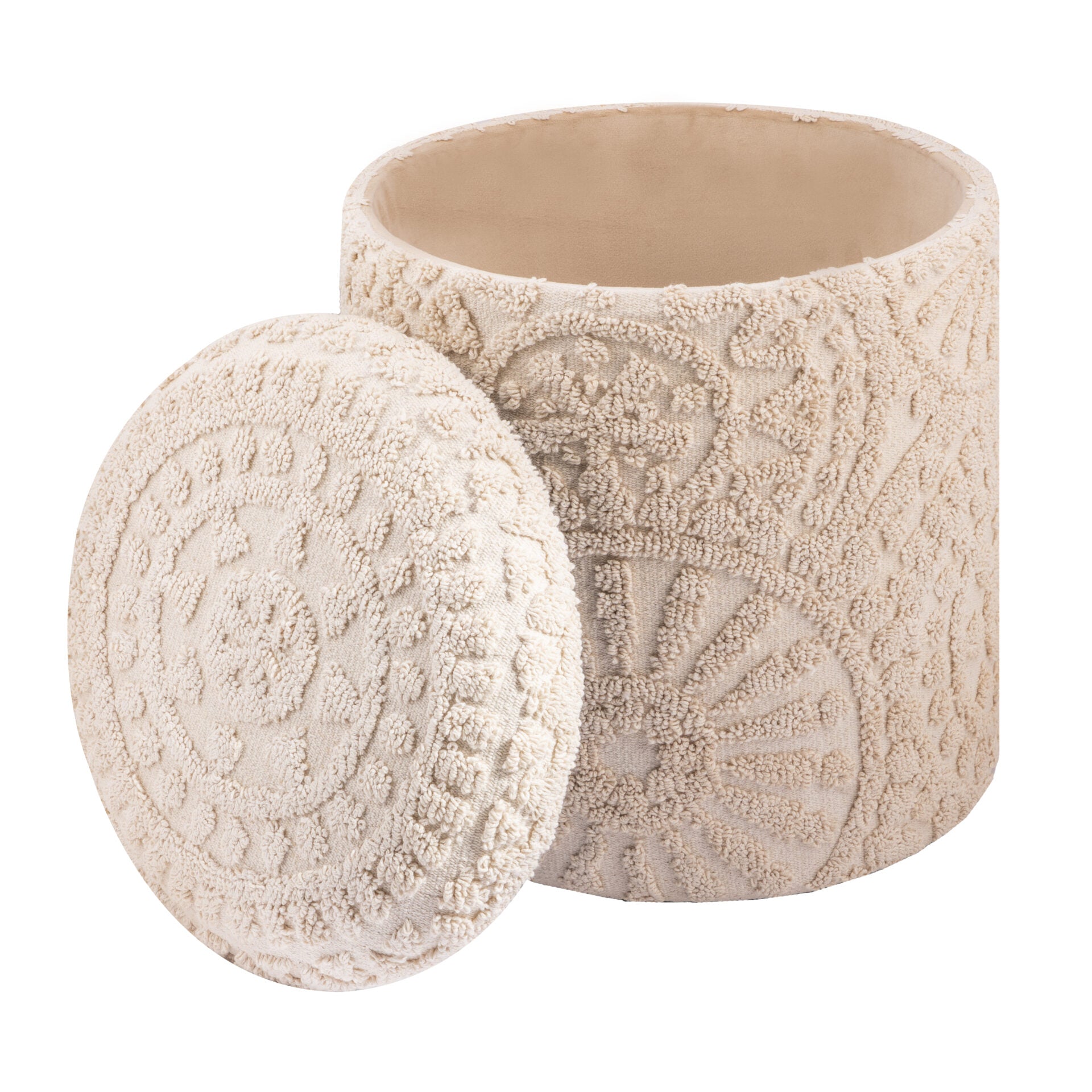 Ecru Sun Handwoven Fabric Storage Ottoman