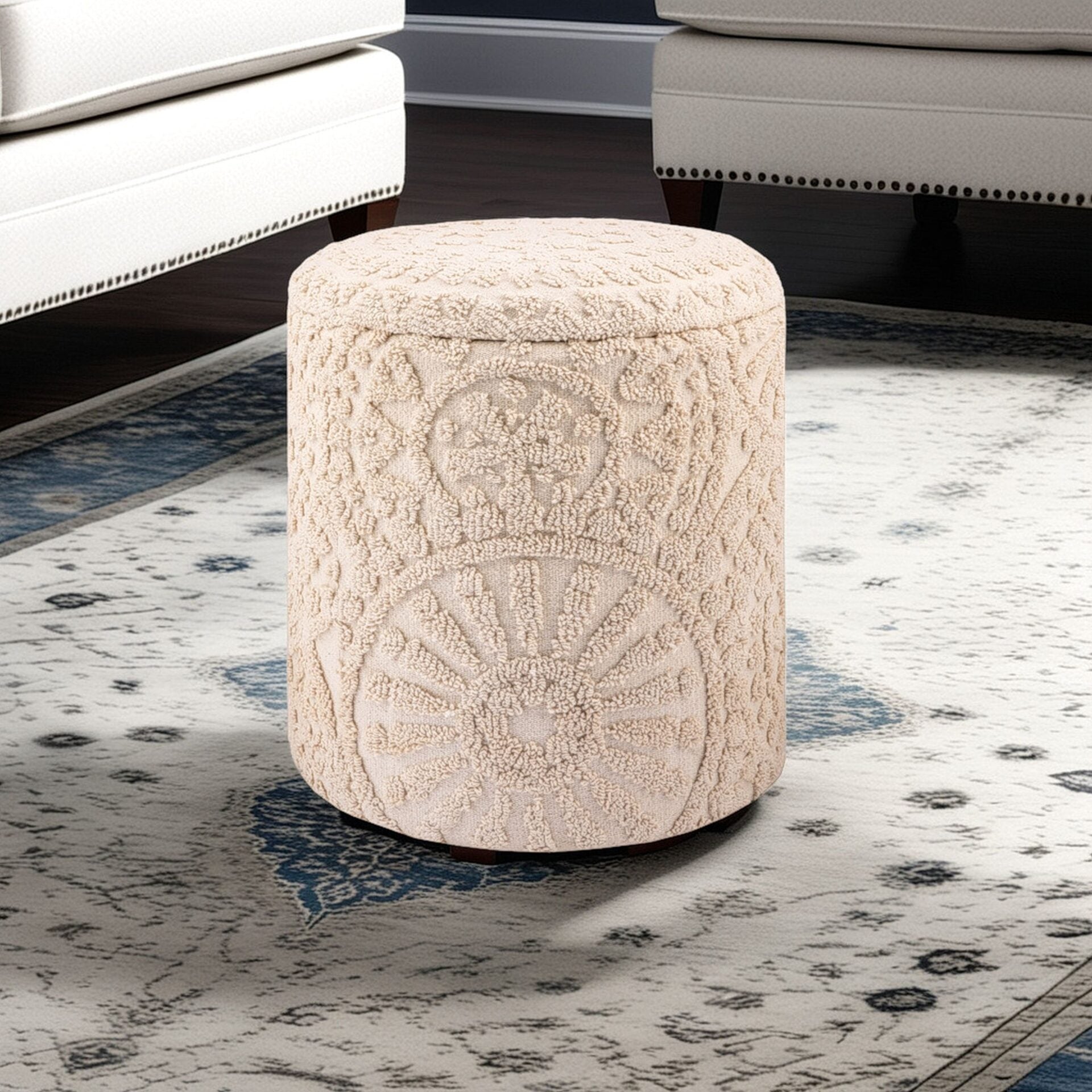 Ecru Sun Handwoven Fabric Storage Ottoman