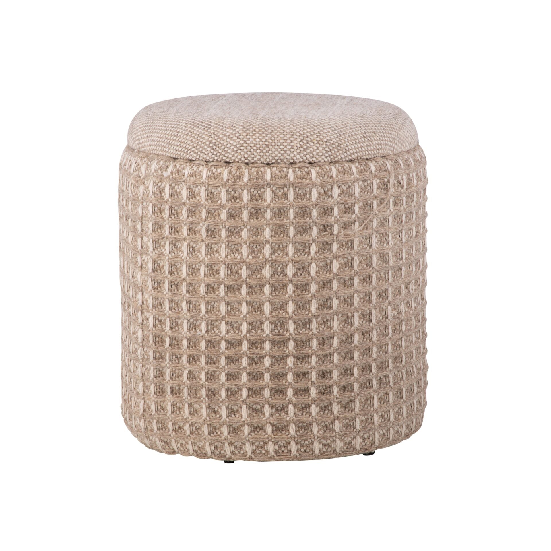 Taupe Waffle Handwoven Fabric Storage Ottoman