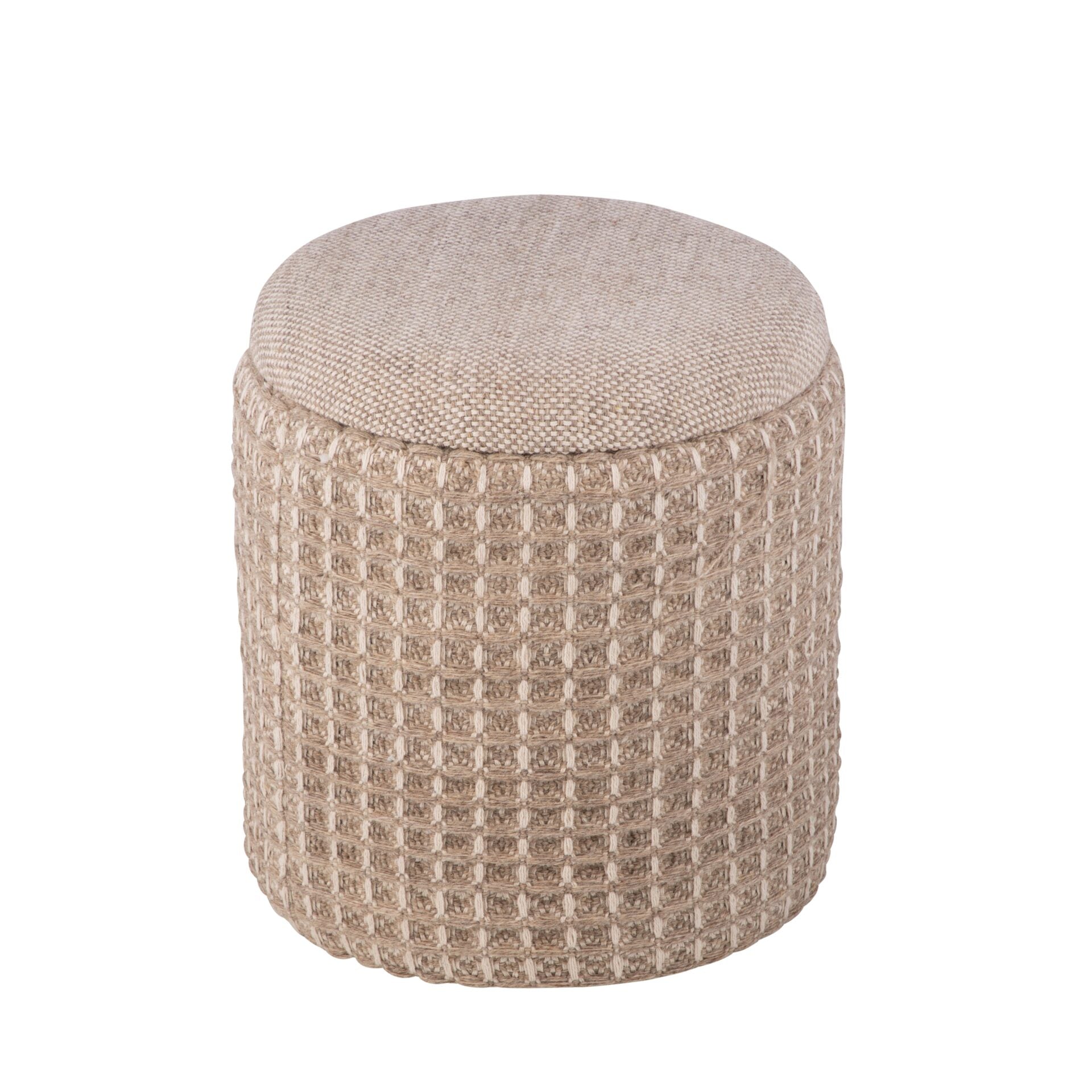 Taupe Waffle Handwoven Fabric Storage Ottoman