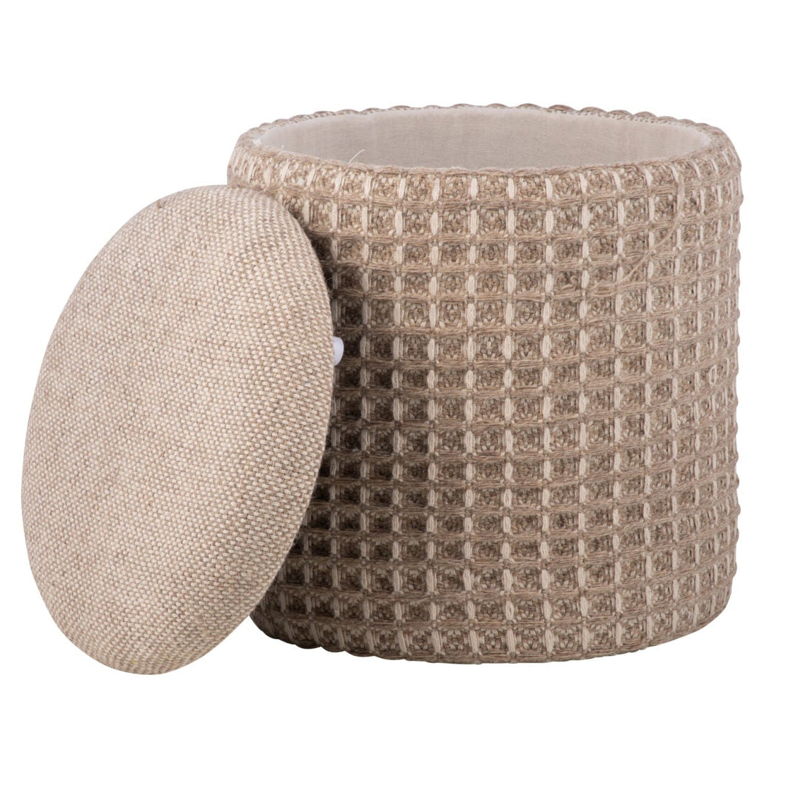 Taupe Waffle Handwoven Fabric Storage Ottoman