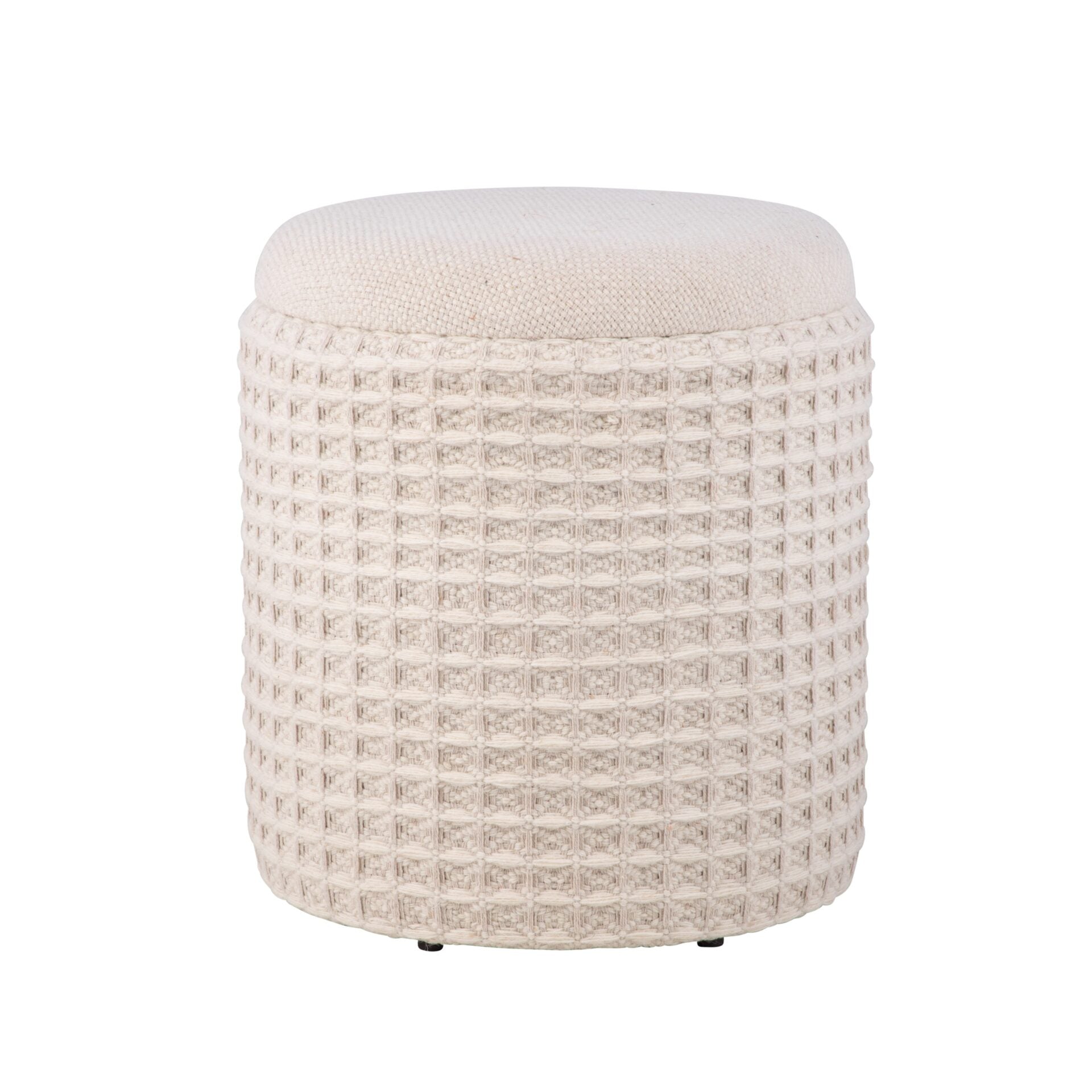 Ivory Waffle Handwoven Fabric Storage Ottoman