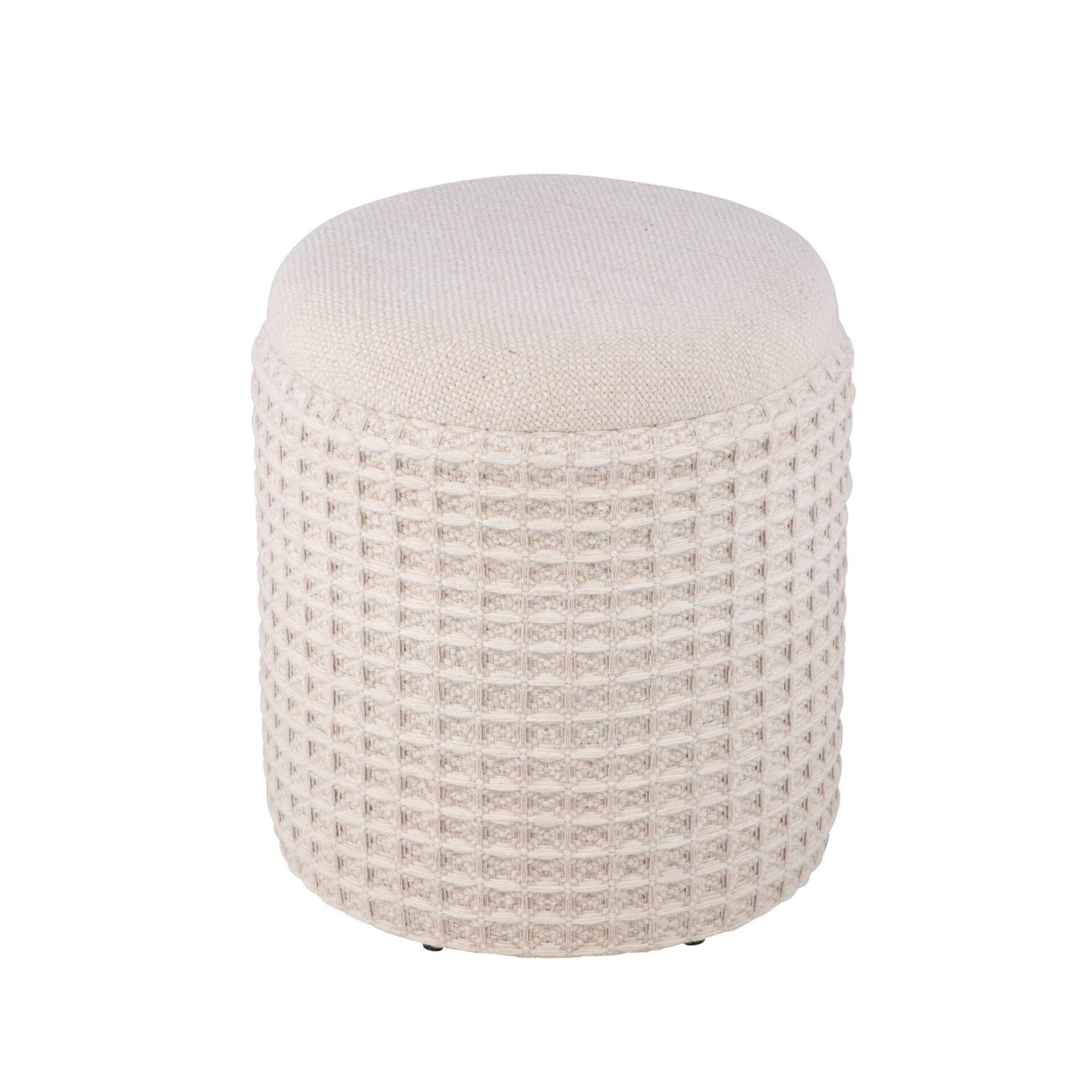 Ivory Waffle Handwoven Fabric Storage Ottoman