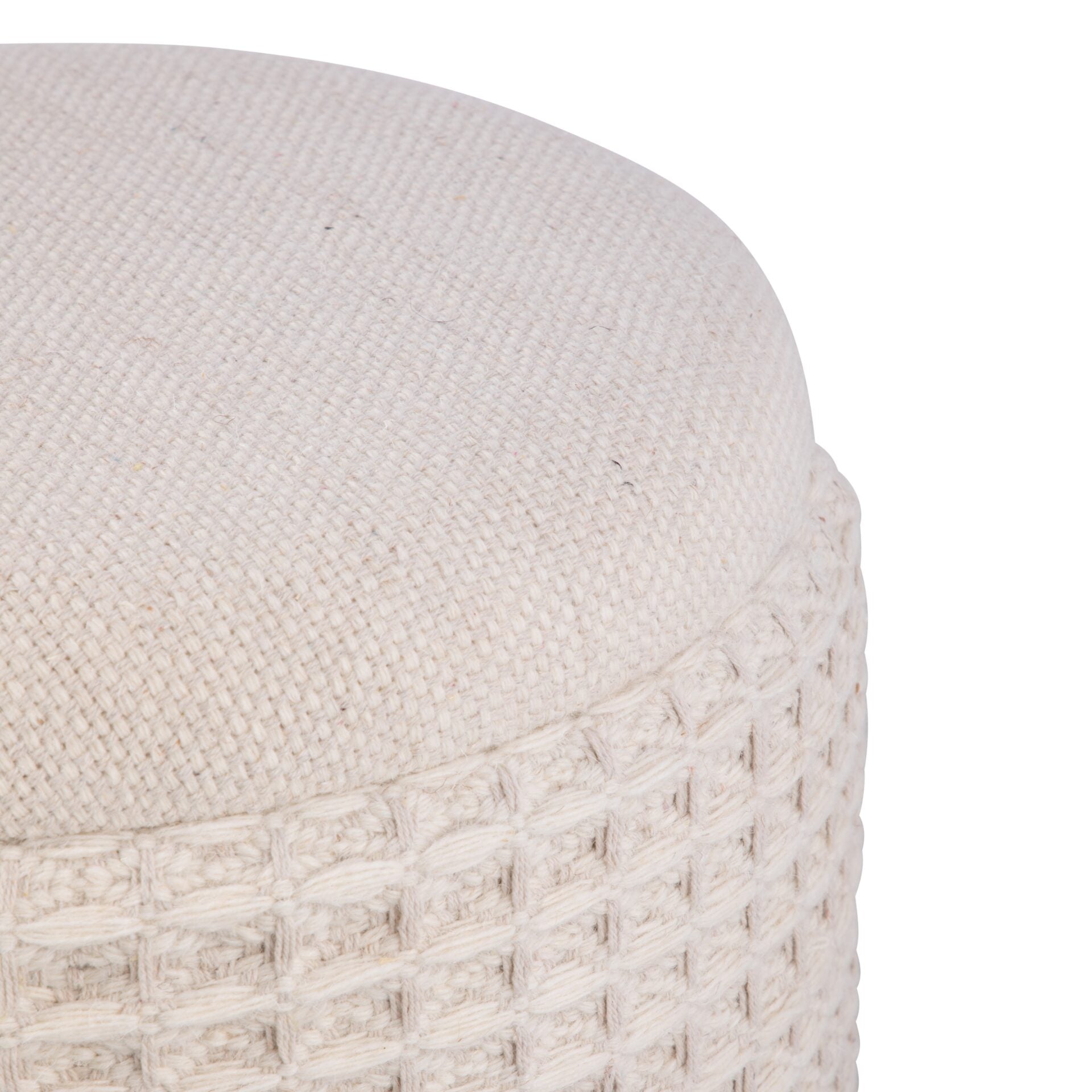 Ivory Waffle Handwoven Fabric Storage Ottoman