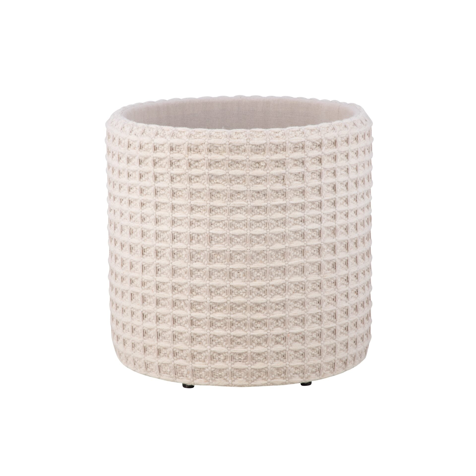Ivory Waffle Handwoven Fabric Storage Ottoman