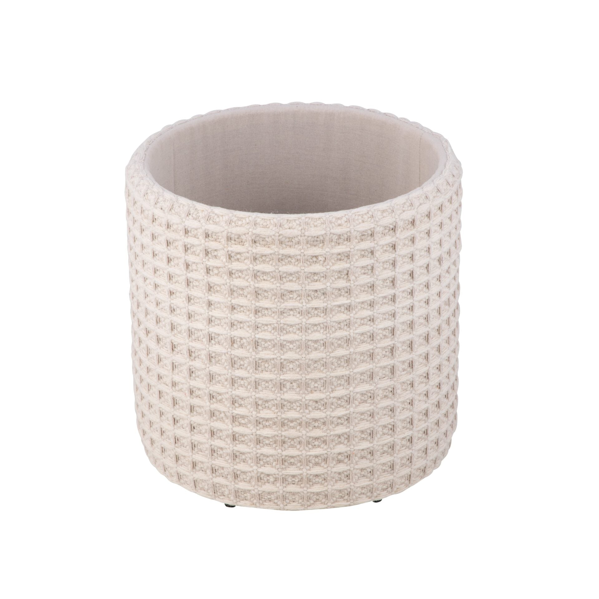 Ivory Waffle Handwoven Fabric Storage Ottoman