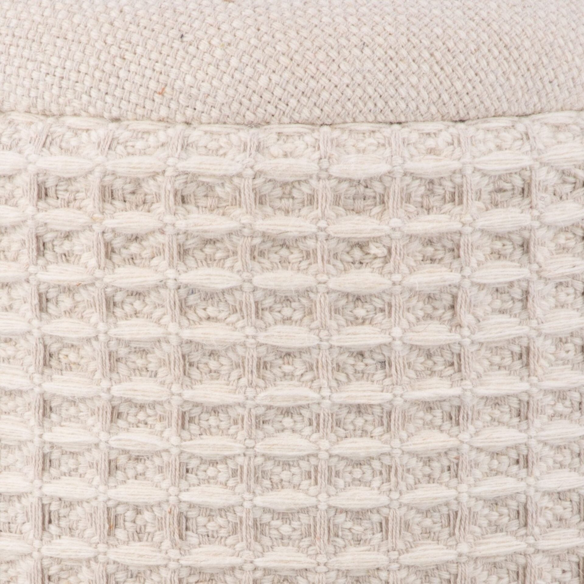 Ivory Waffle Handwoven Fabric Storage Ottoman