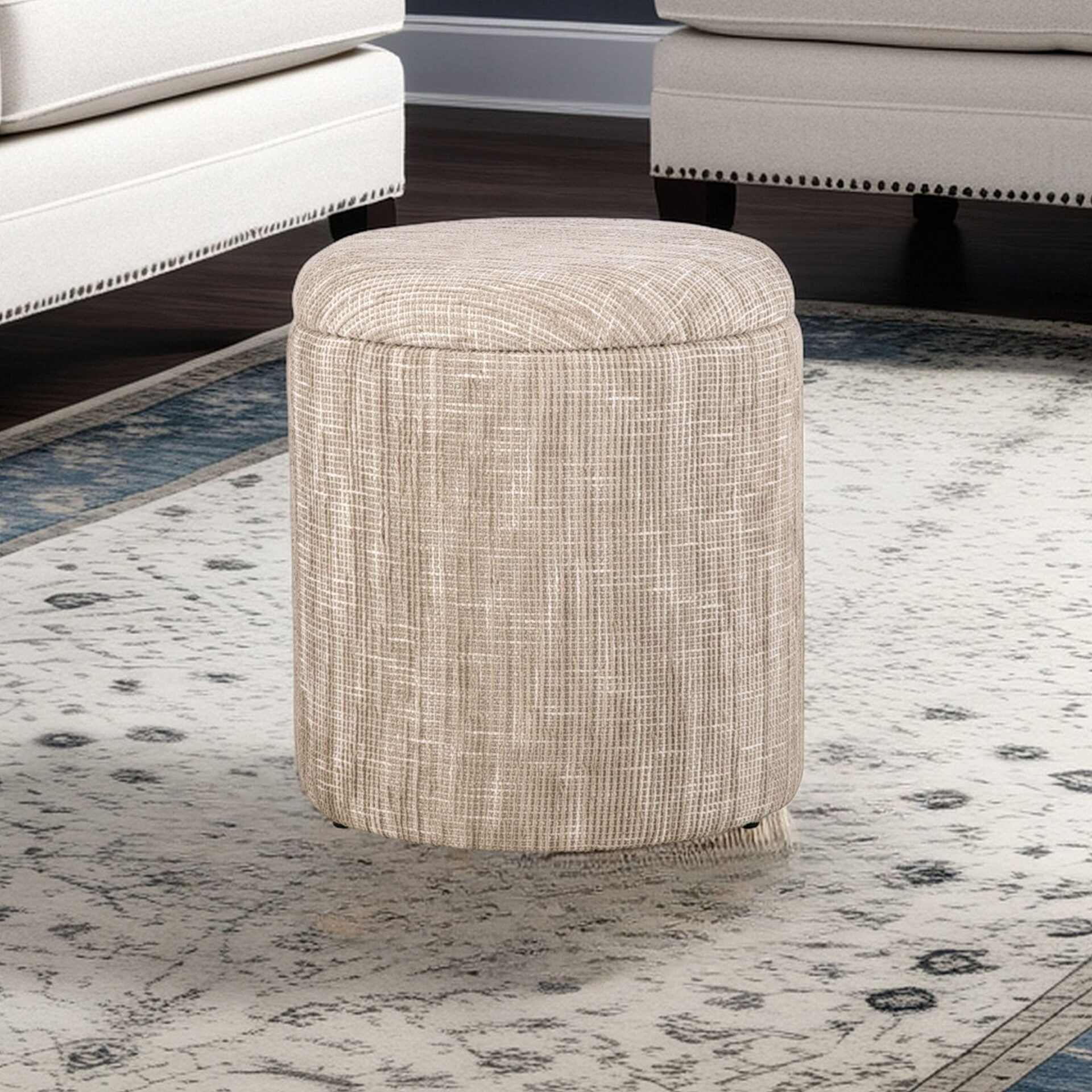 Natural Solid Handwoven Fabric Storage Ottoman