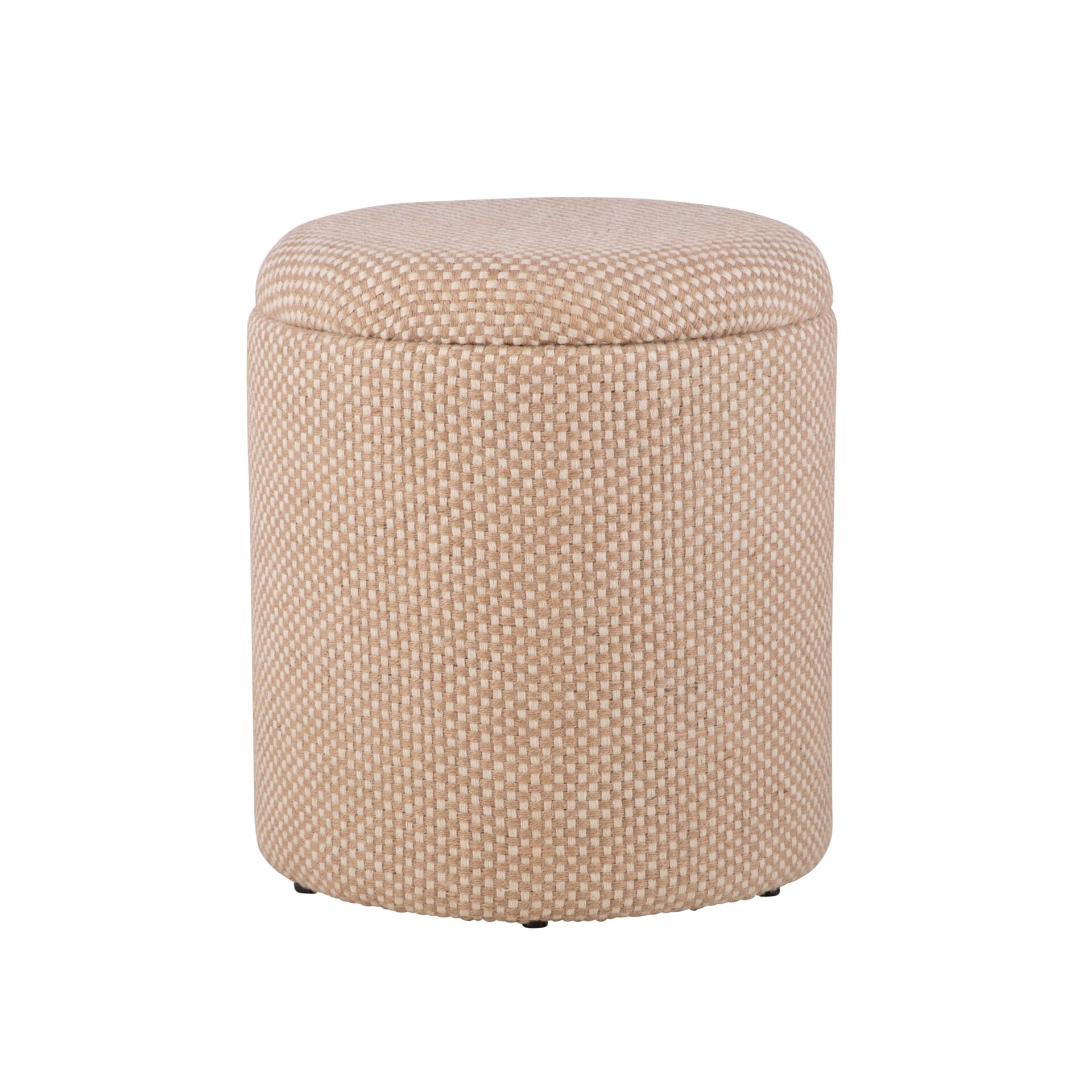 Natural Checkered Handwoven Fabric Storage Ottoman