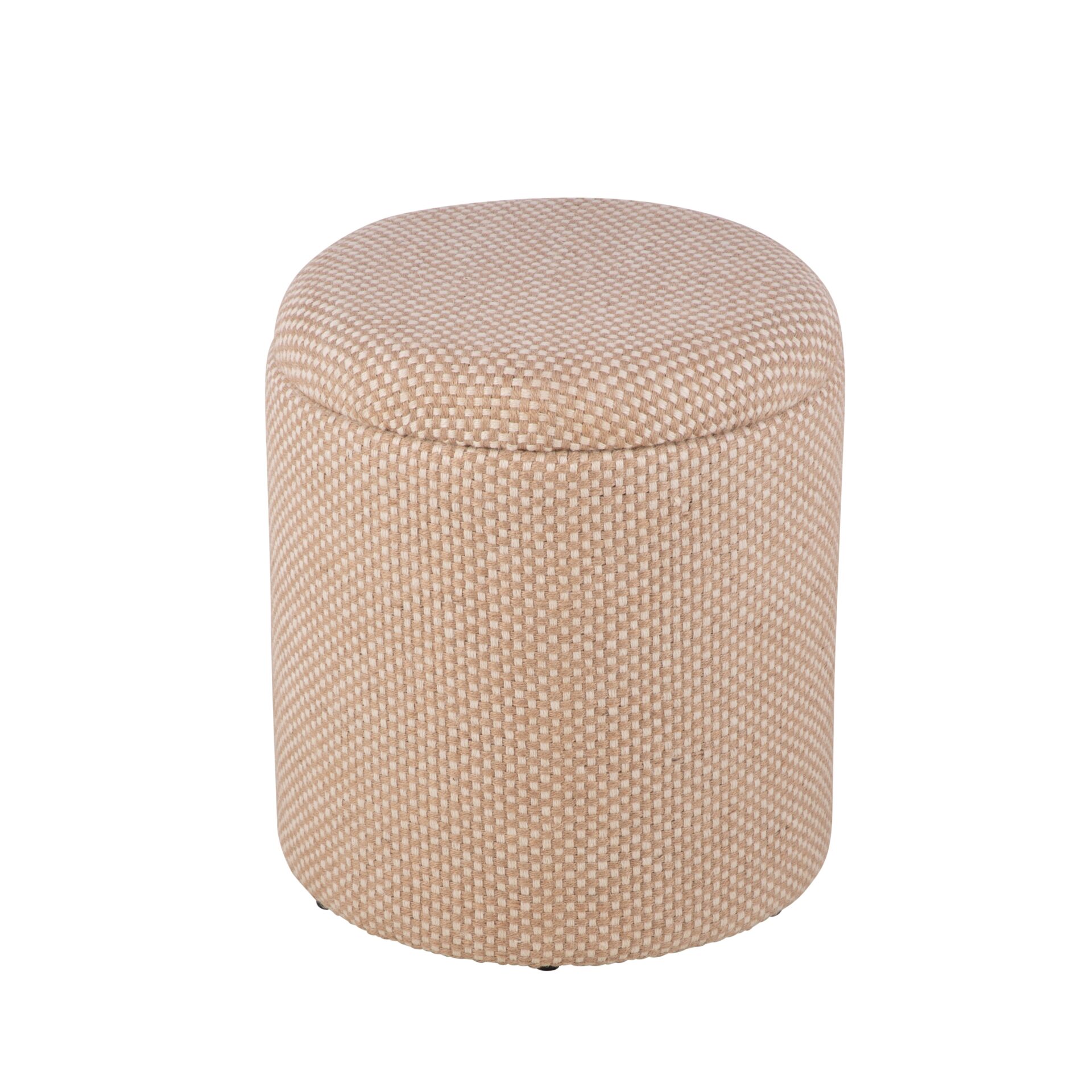 Natural Checkered Handwoven Fabric Storage Ottoman