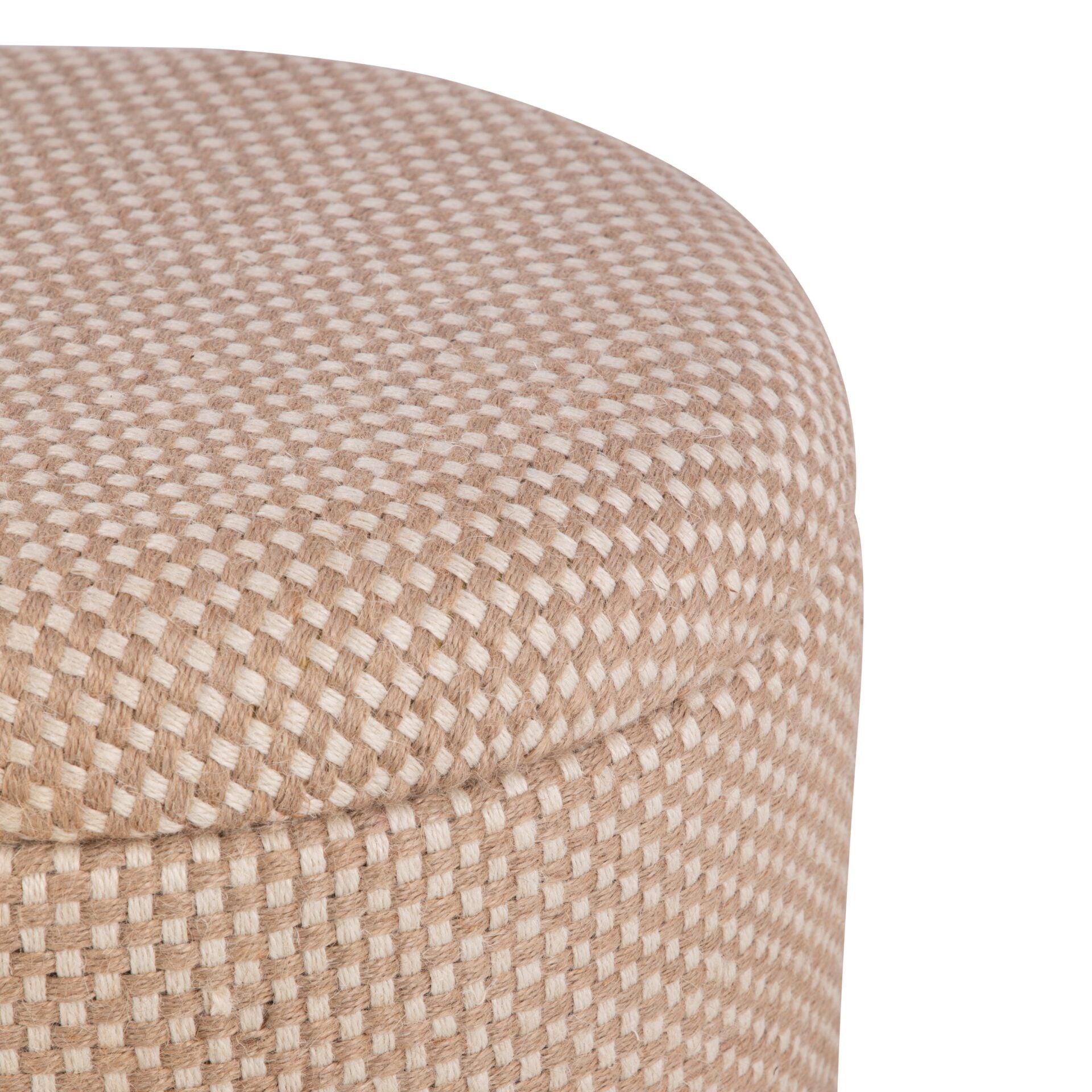Natural Checkered Handwoven Fabric Storage Ottoman