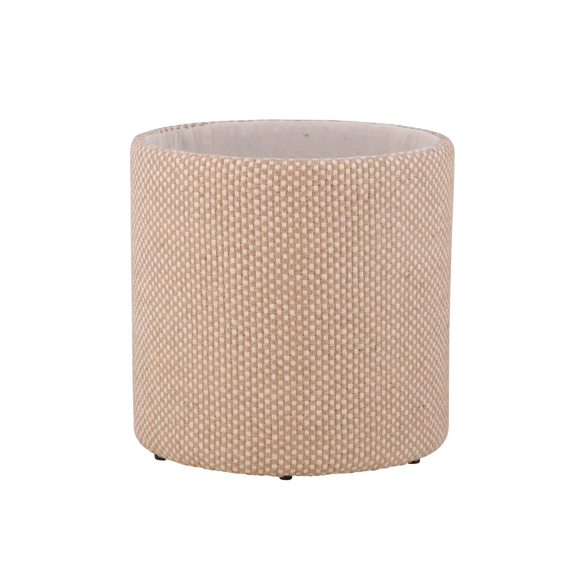 Natural Checkered Handwoven Fabric Storage Ottoman