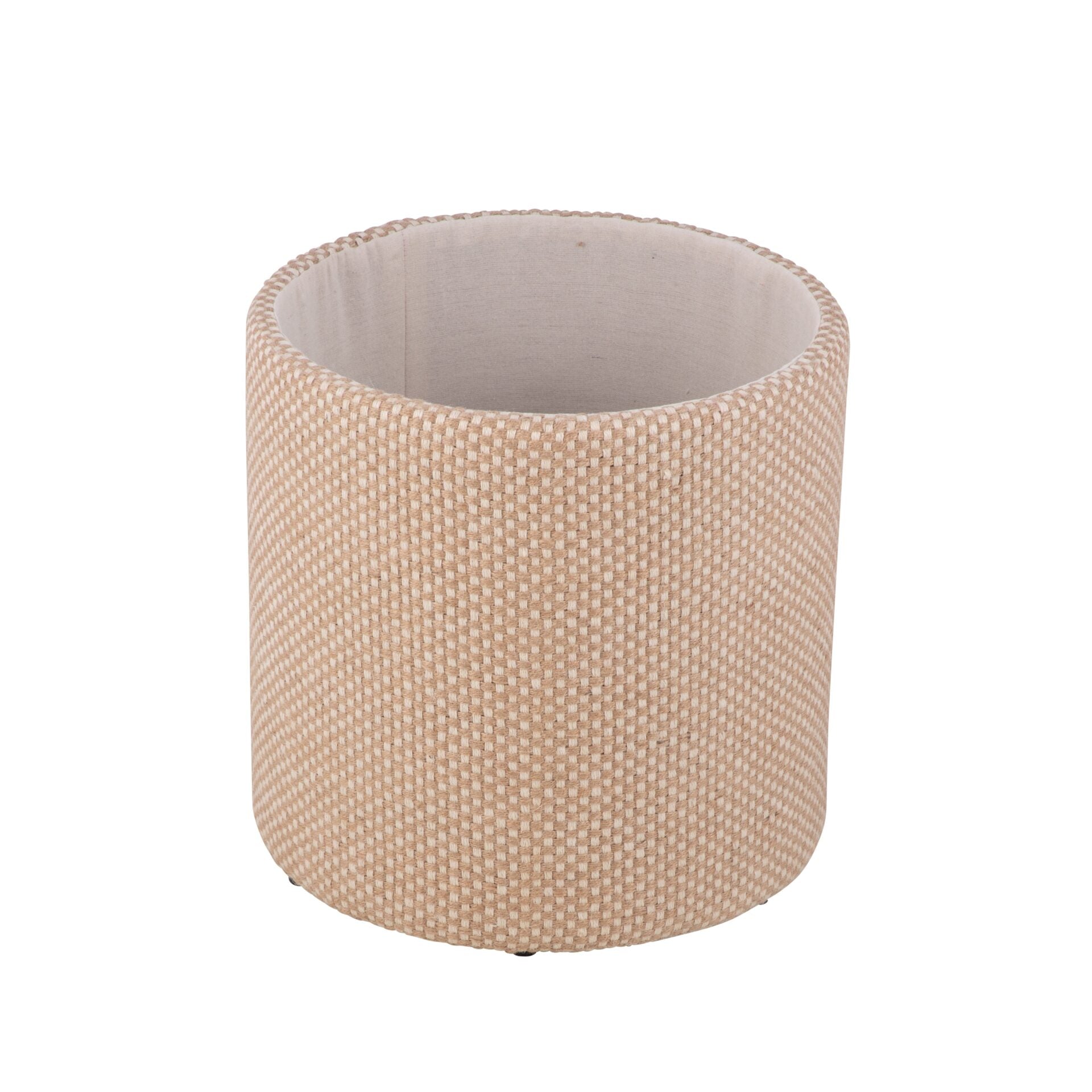 Natural Checkered Handwoven Fabric Storage Ottoman