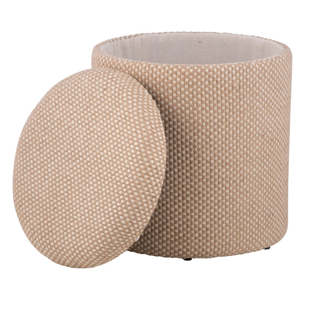 Natural Checkered Handwoven Fabric Storage Ottoman