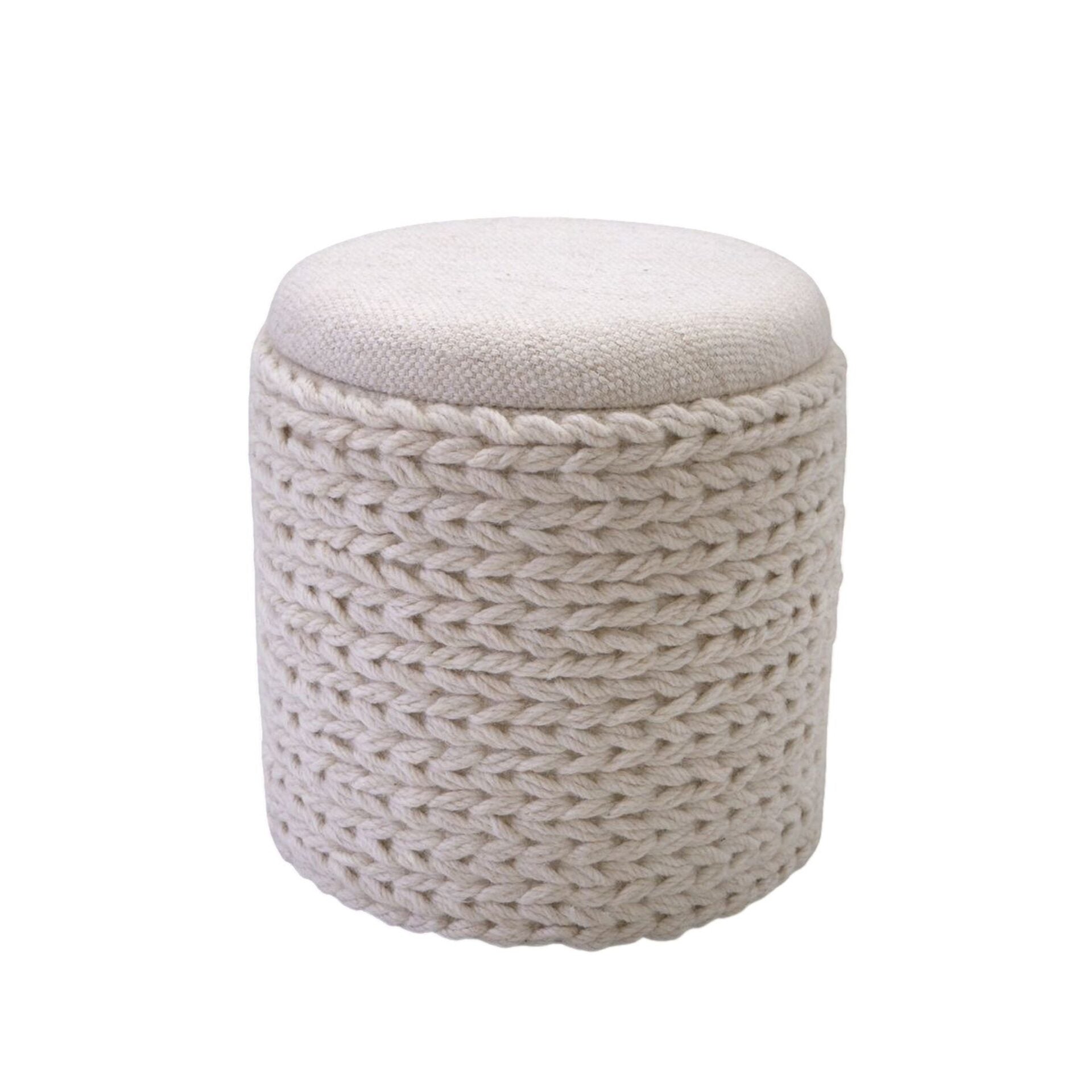 Ivory Rope Handwoven Fabric Storage Ottoman