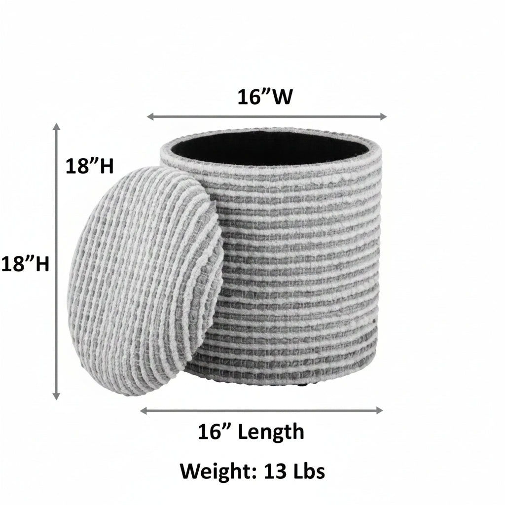 Ivory Rope Handwoven Fabric Storage Ottoman
