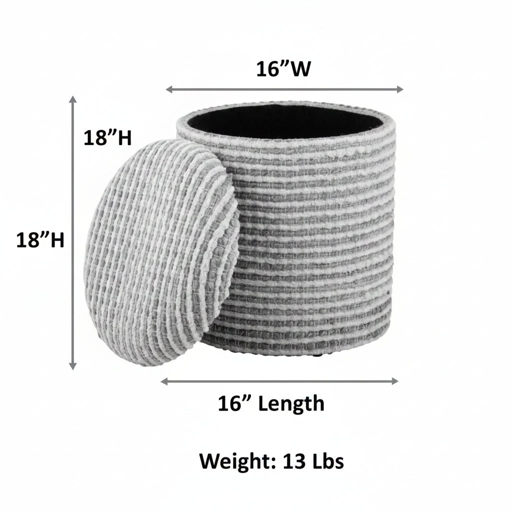 Natural Solid Handwoven Fabric Storage Ottoman