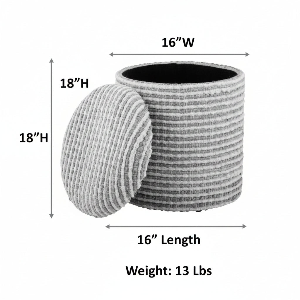 Taupe Waffle Handwoven Fabric Storage Ottoman