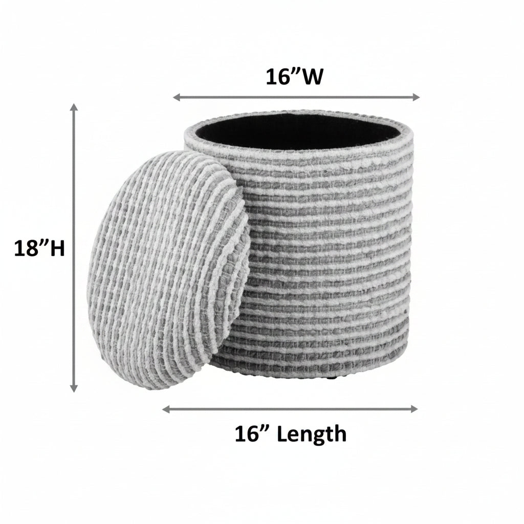 Ecru Sun Handwoven Fabric Storage Ottoman