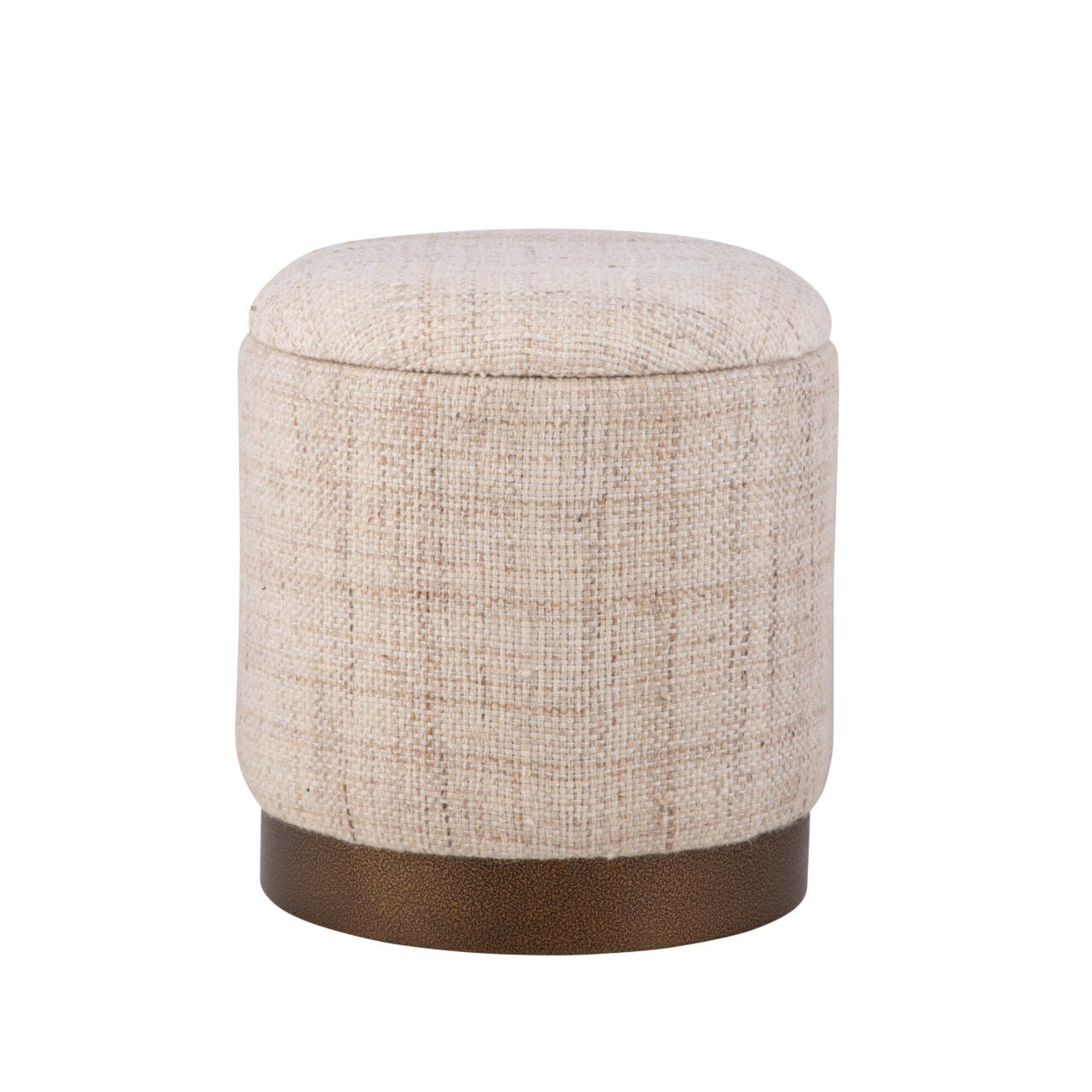 Beige Solid Handwoven Storage Ottoman with Hammered Metal Base