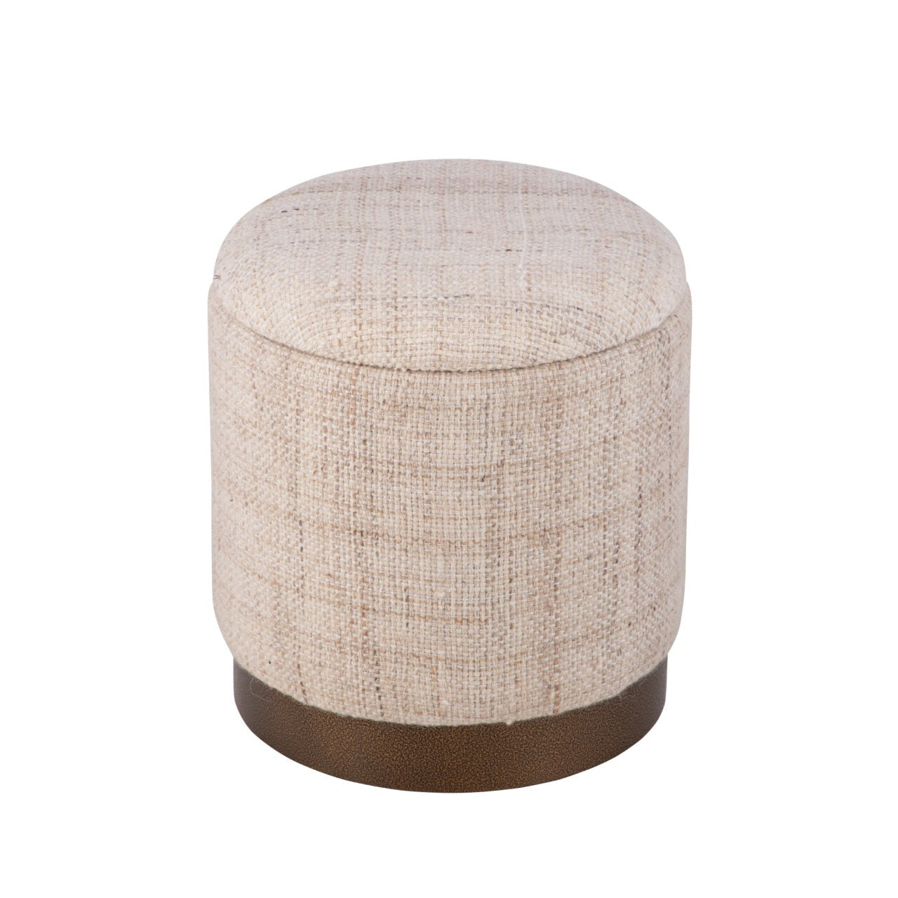 Beige Solid Handwoven Storage Ottoman with Hammered Metal Base