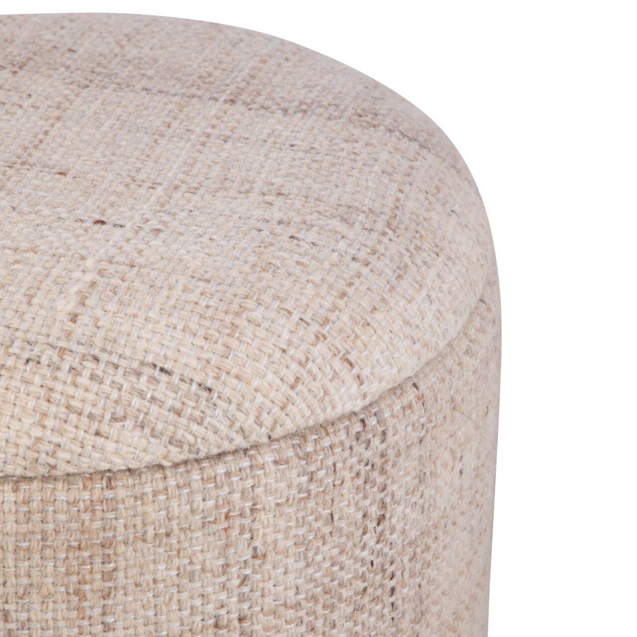 Beige Solid Handwoven Storage Ottoman with Hammered Metal Base