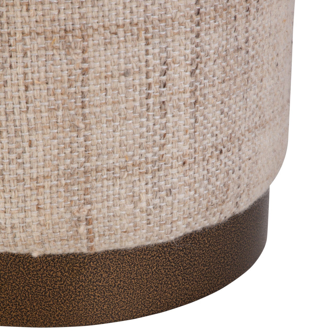 Beige Solid Handwoven Storage Ottoman with Hammered Metal Base