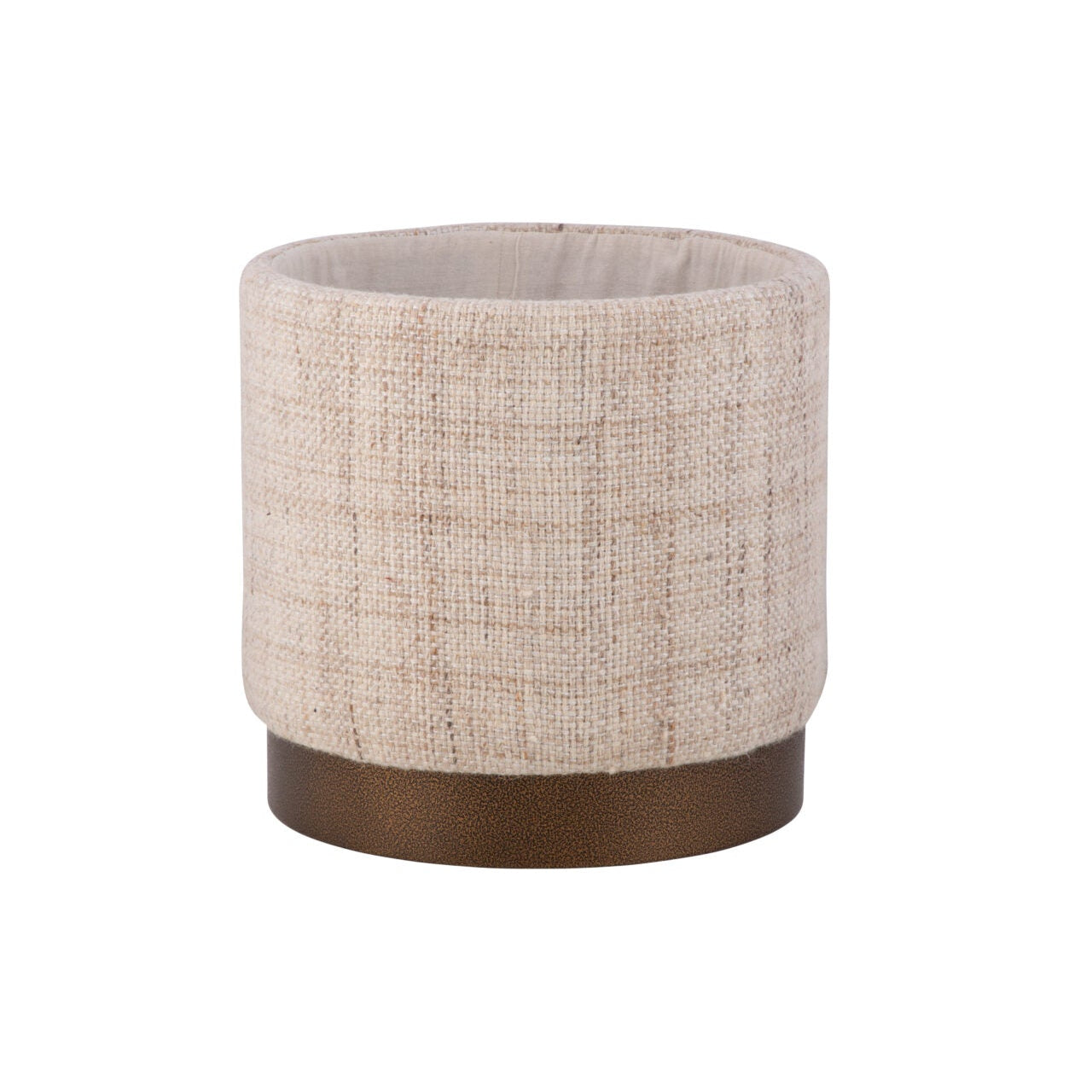 Beige Solid Handwoven Storage Ottoman with Hammered Metal Base