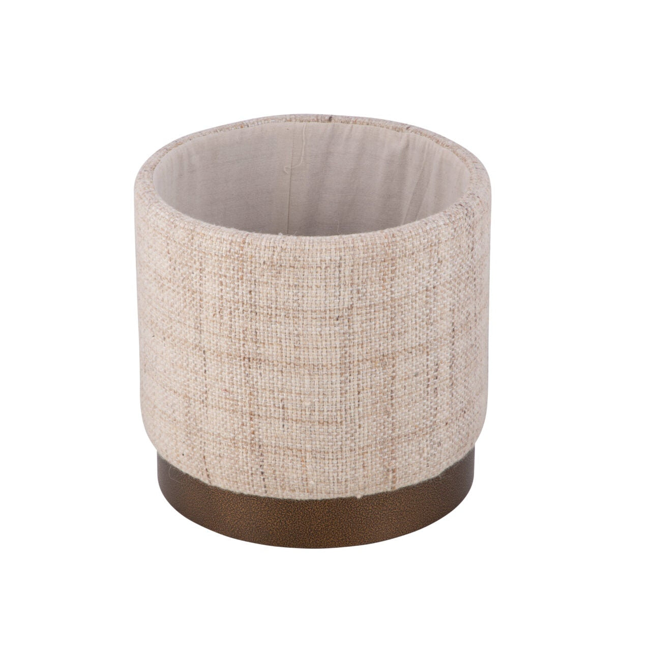 Beige Solid Handwoven Storage Ottoman with Hammered Metal Base
