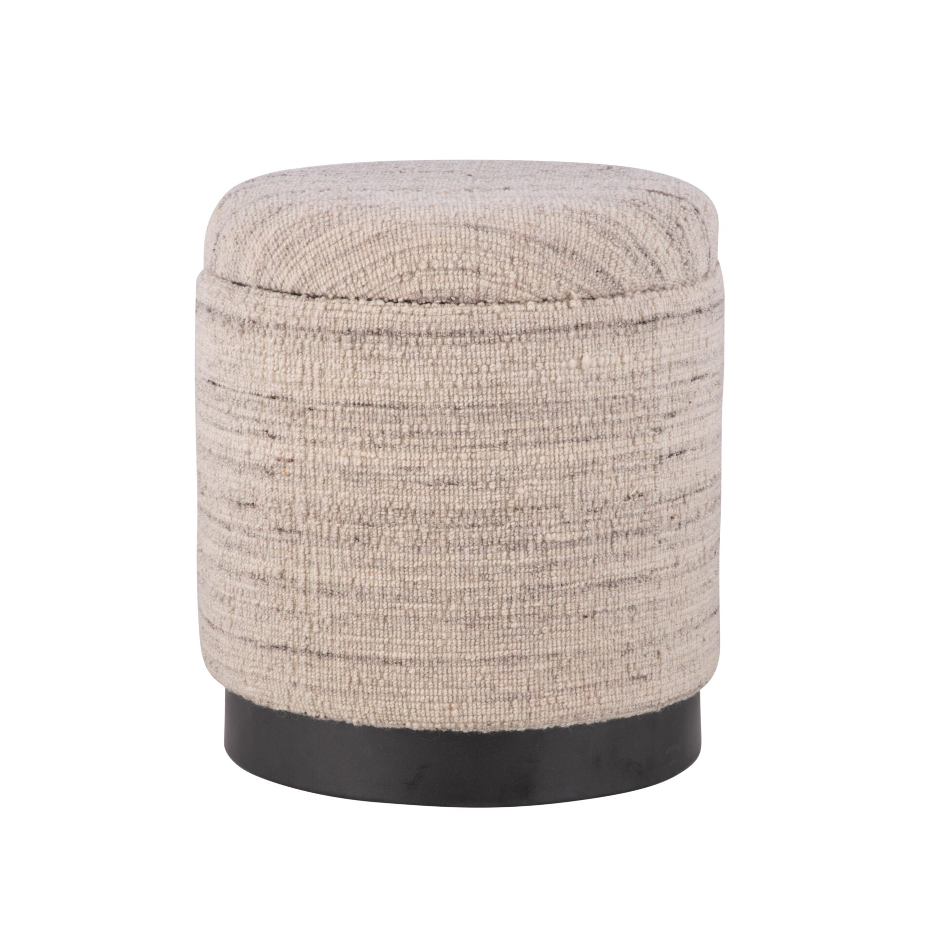 Natural Grey Solid Handwoven Storage Ottoman with Matte Black Metal Base