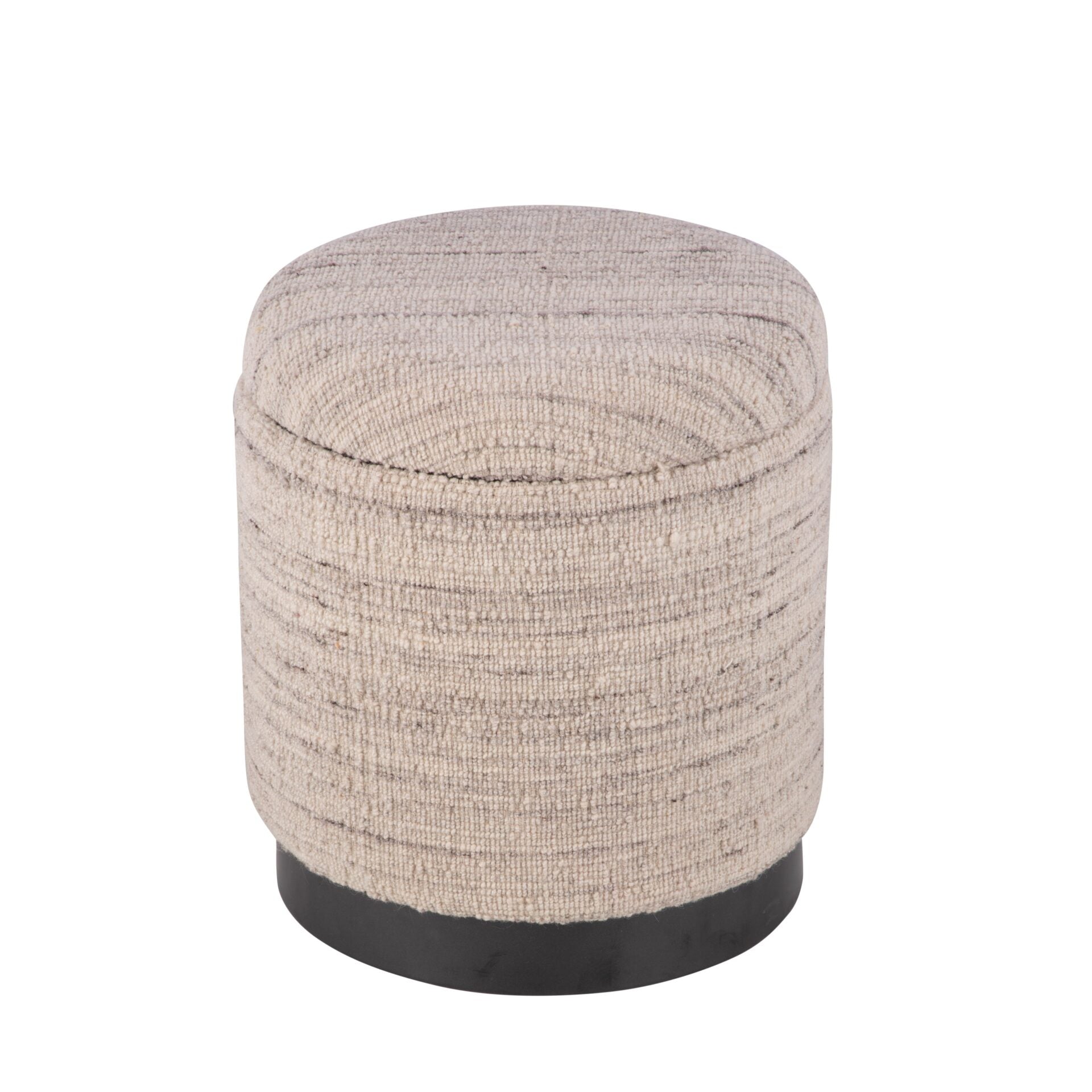 Natural Grey Solid Handwoven Storage Ottoman with Matte Black Metal Base