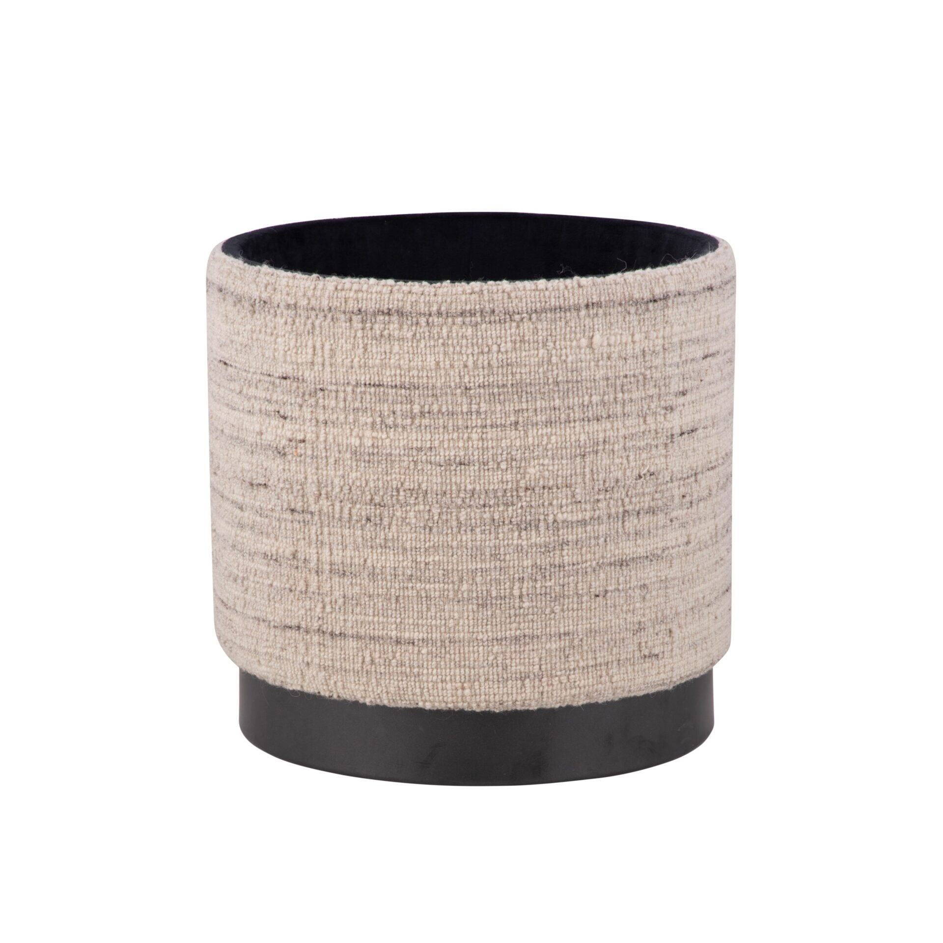 Natural Grey Solid Handwoven Storage Ottoman with Matte Black Metal Base