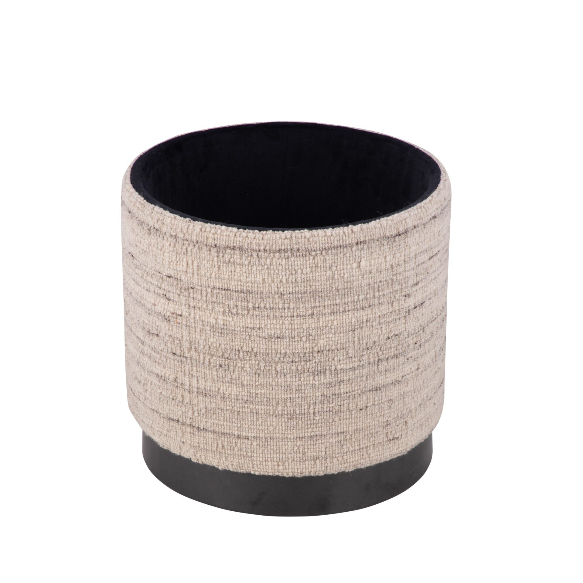 Natural Grey Solid Handwoven Storage Ottoman with Matte Black Metal Base