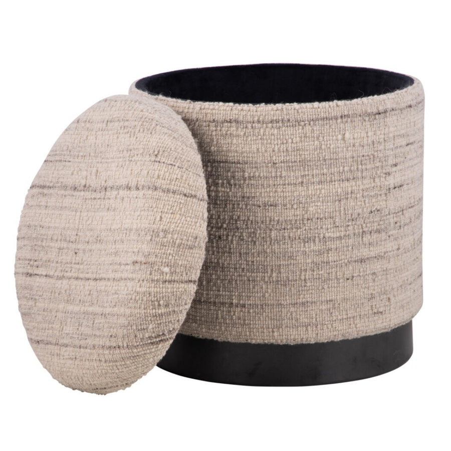 Natural Grey Solid Handwoven Storage Ottoman with Matte Black Metal Base