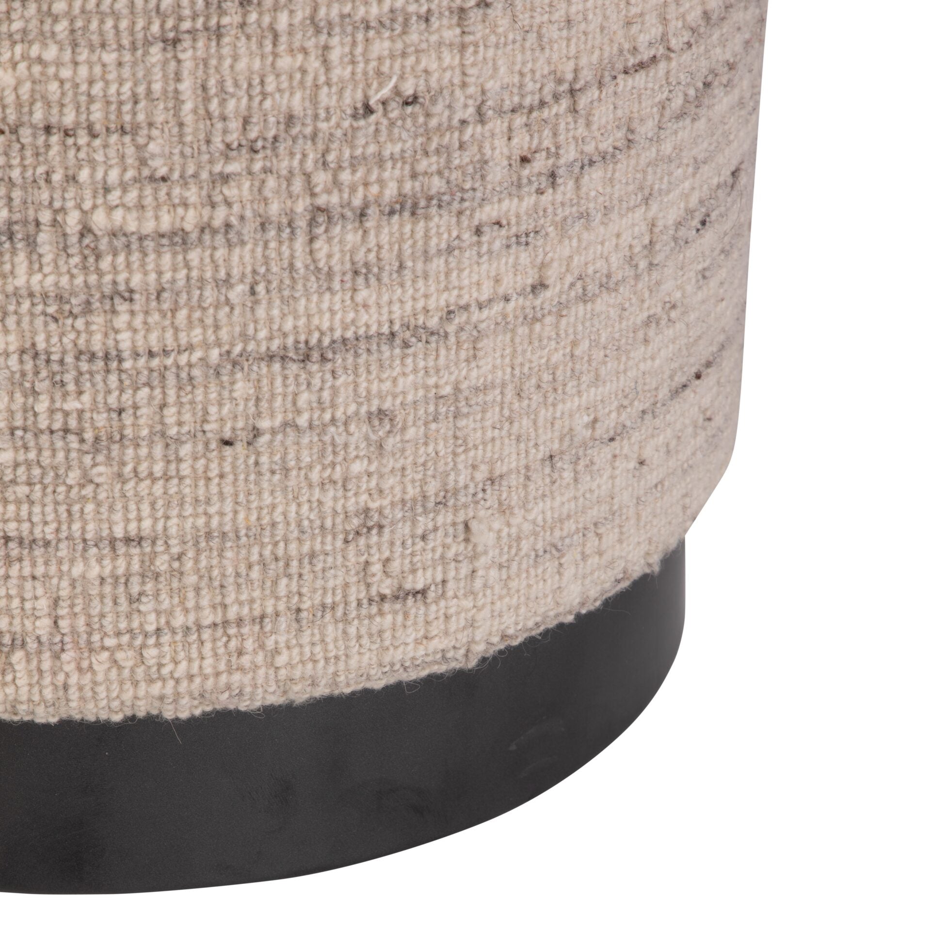 Natural Grey Solid Handwoven Storage Ottoman with Matte Black Metal Base