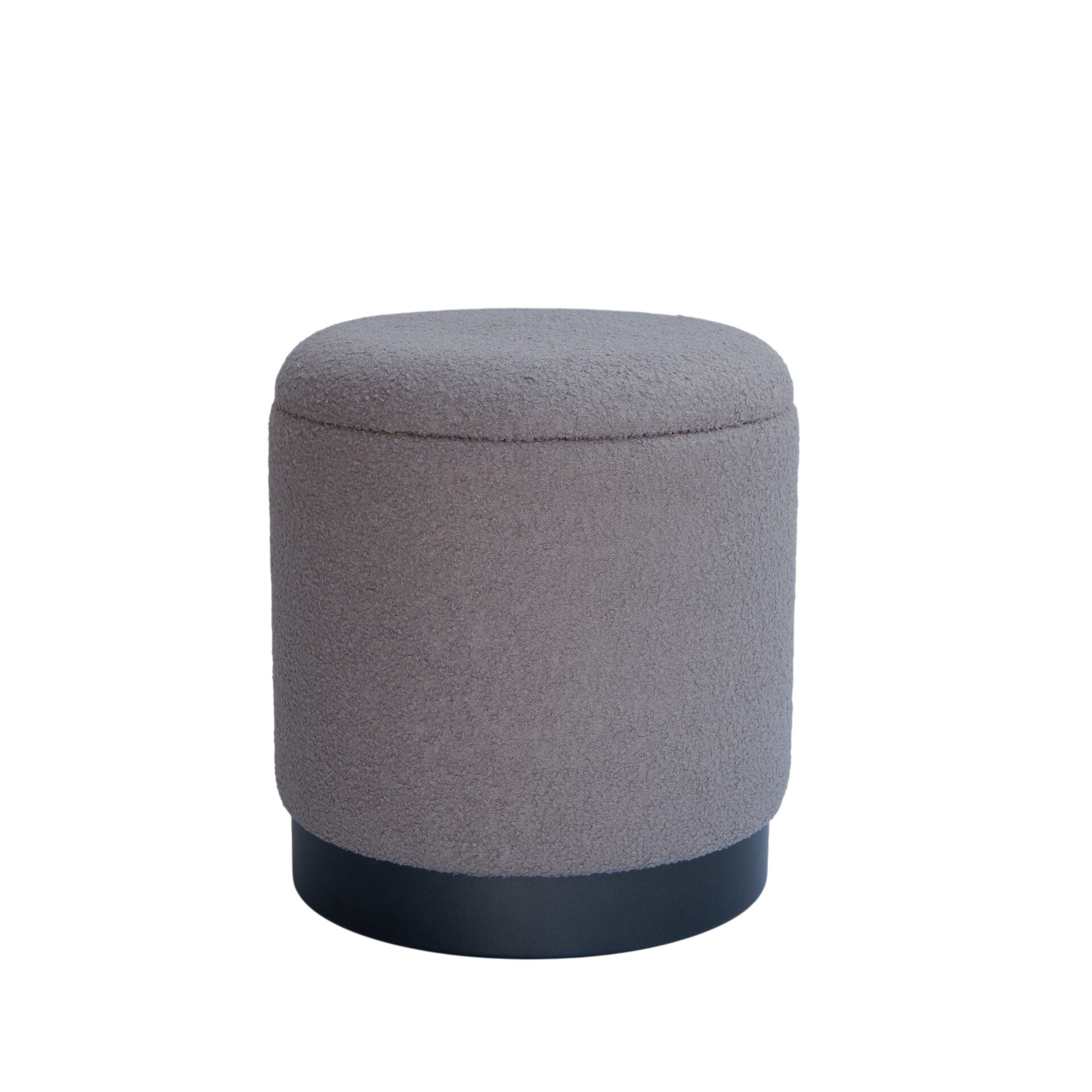 Silver Solid Handwoven Storage Ottoman with Matte Black Metal Base