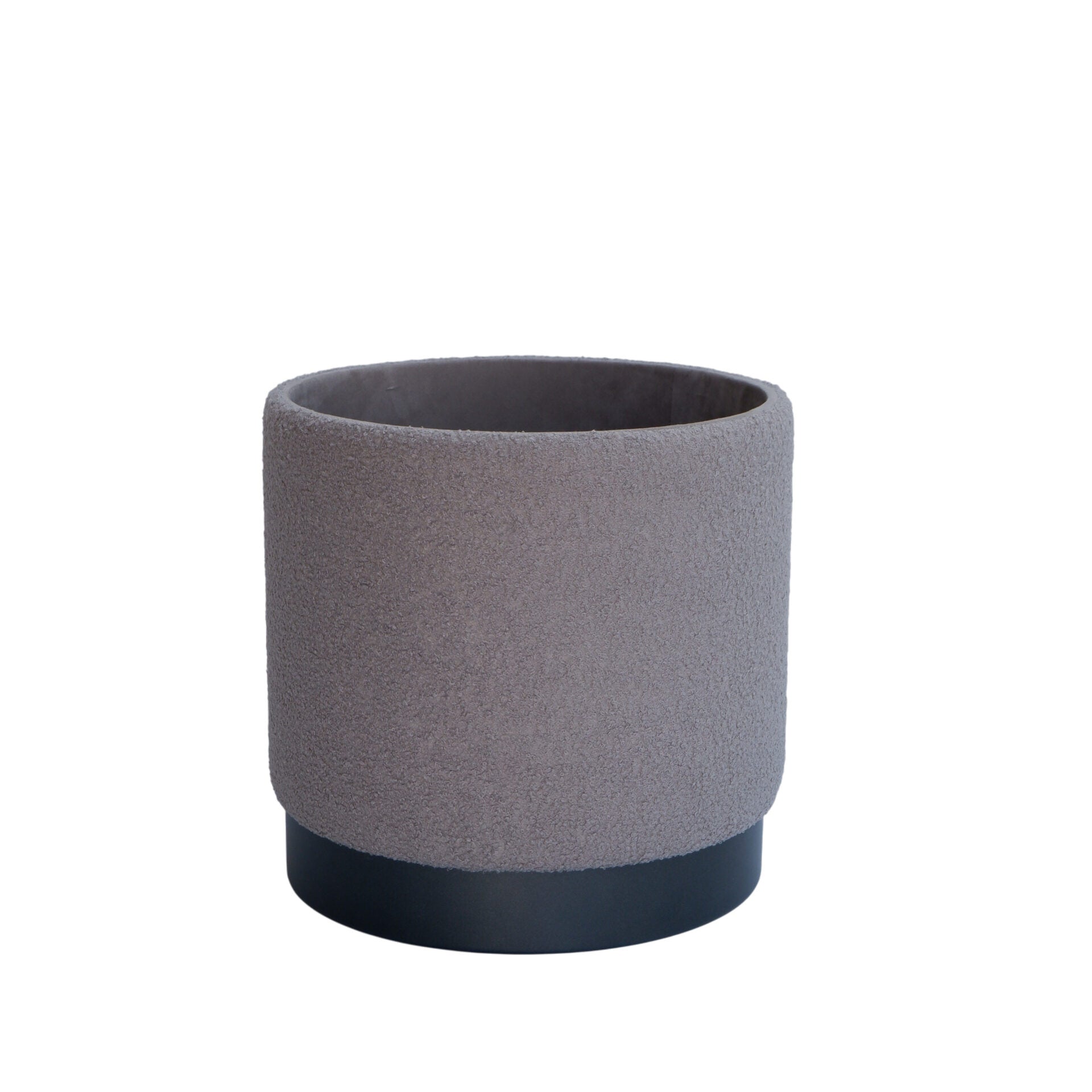 Silver Solid Handwoven Storage Ottoman with Matte Black Metal Base