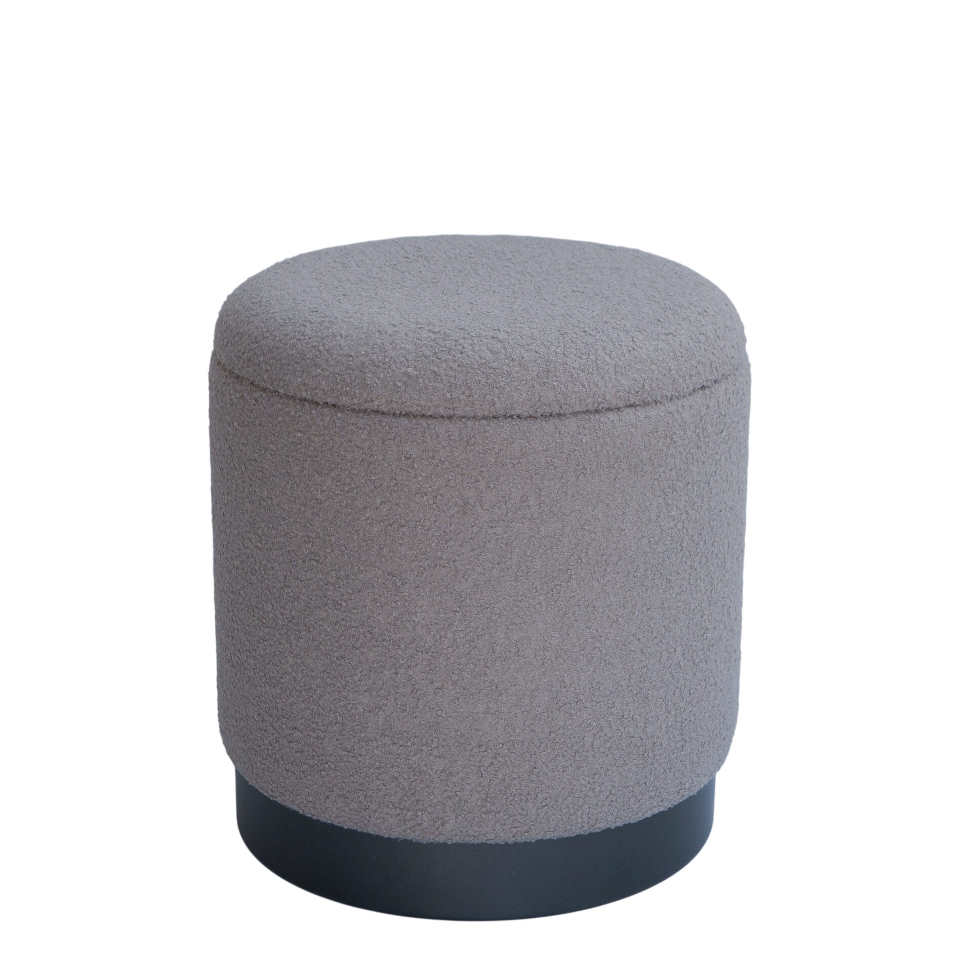 Silver Solid Handwoven Storage Ottoman with Matte Black Metal Base