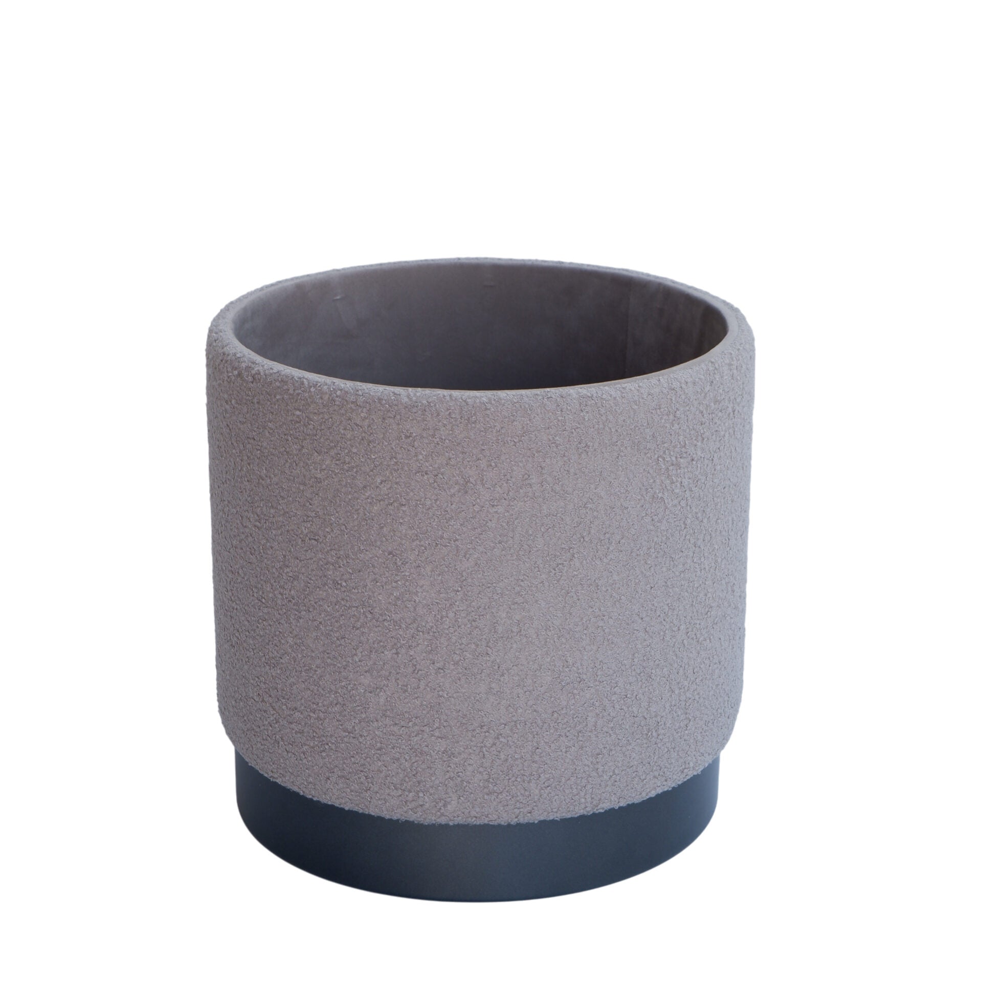 Silver Solid Handwoven Storage Ottoman with Matte Black Metal Base