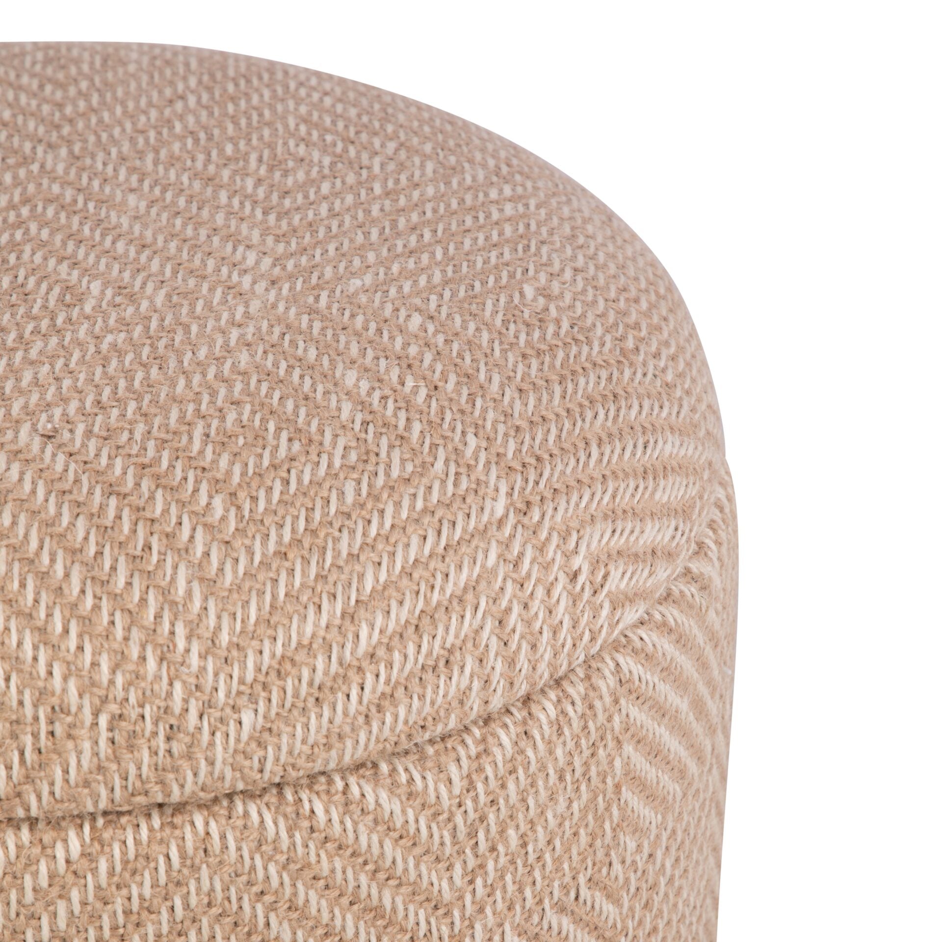Natural Jute Diamond Handwoven Storage Ottoman with Rounded Wooden Base