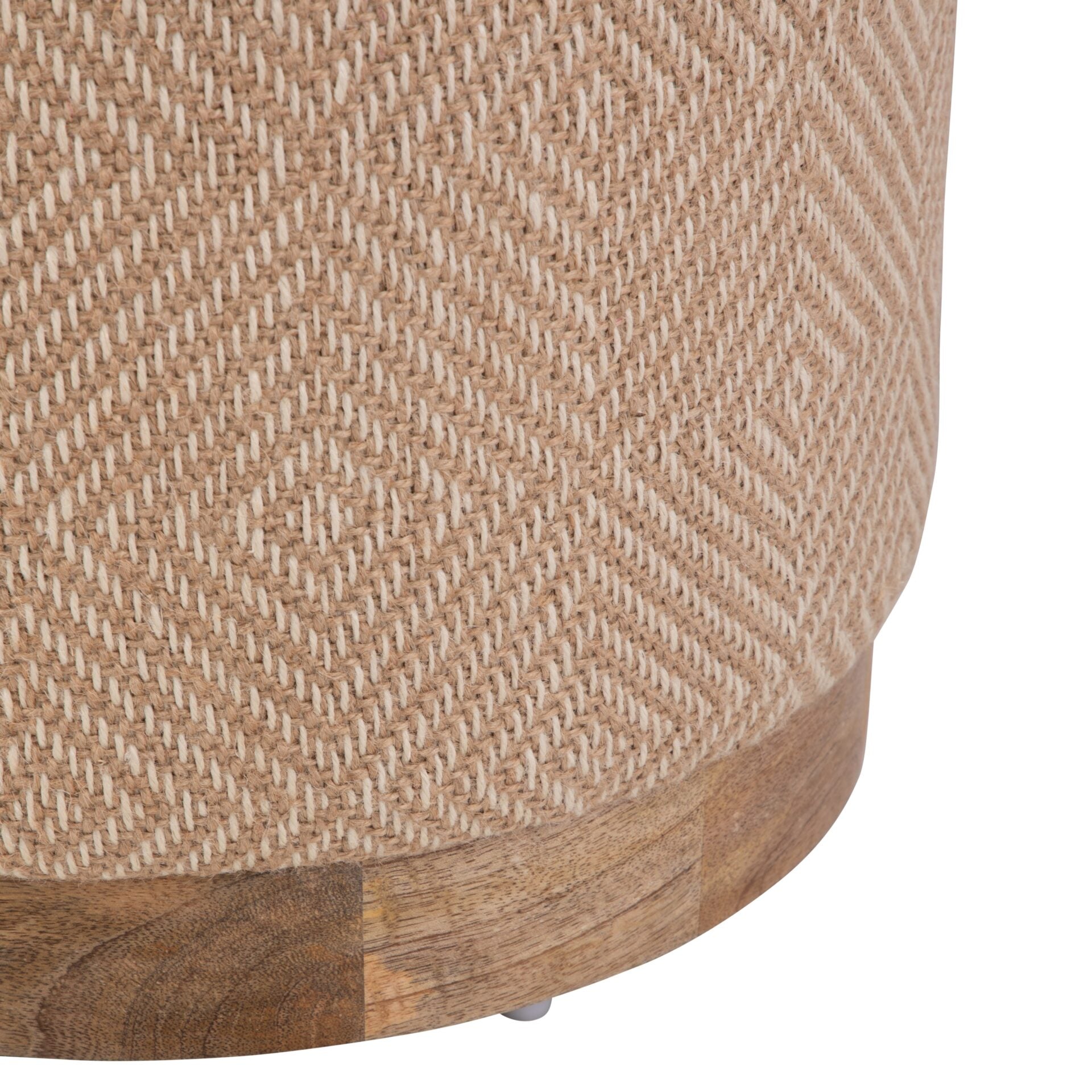 Natural Jute Diamond Handwoven Storage Ottoman with Rounded Wooden Base
