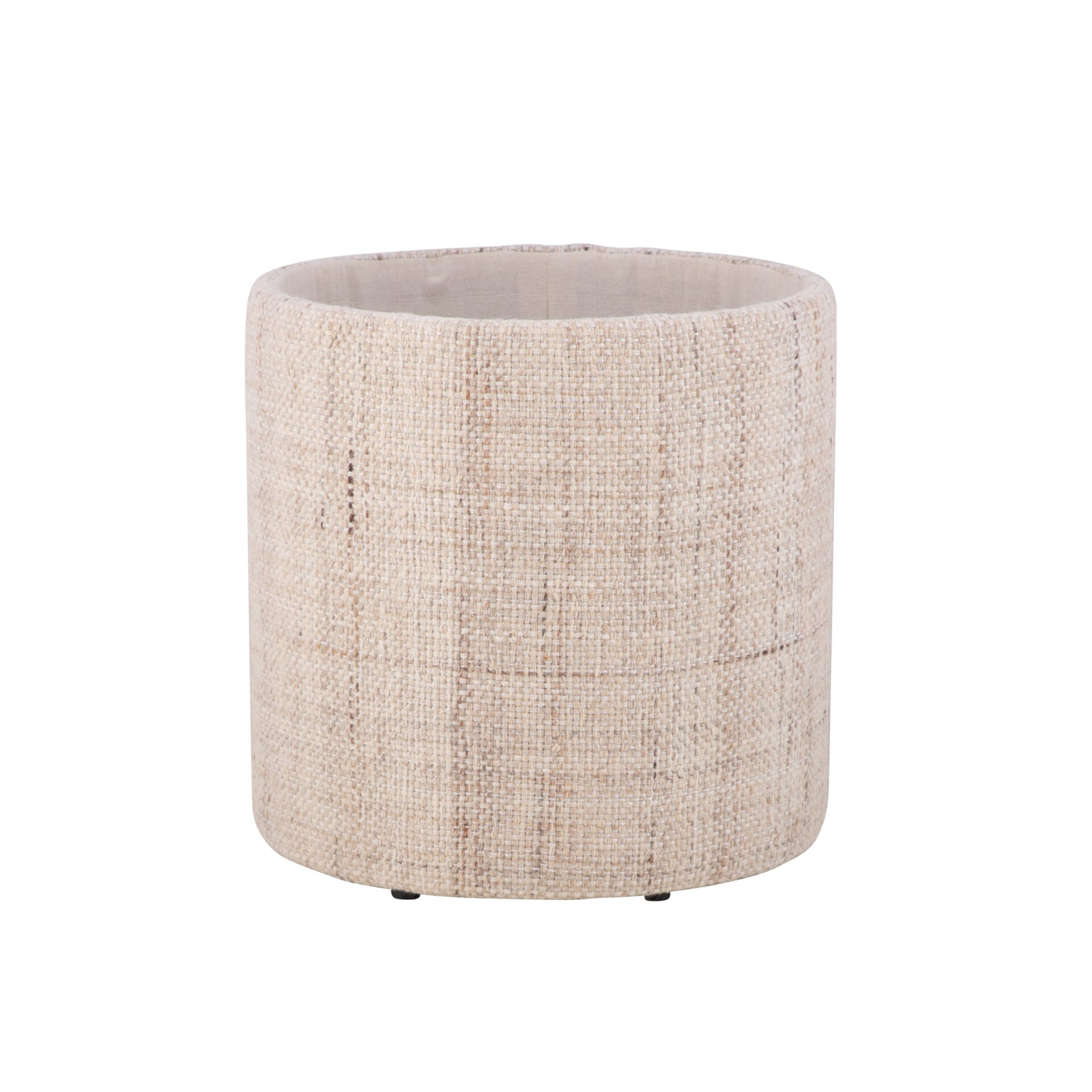 Beige Solid Handwoven Storage Ottoman with Rounded Wooden Top Lid