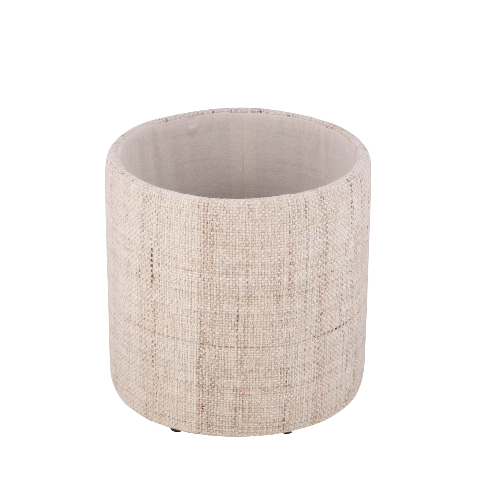 Beige Solid Handwoven Storage Ottoman with Rounded Wooden Top Lid