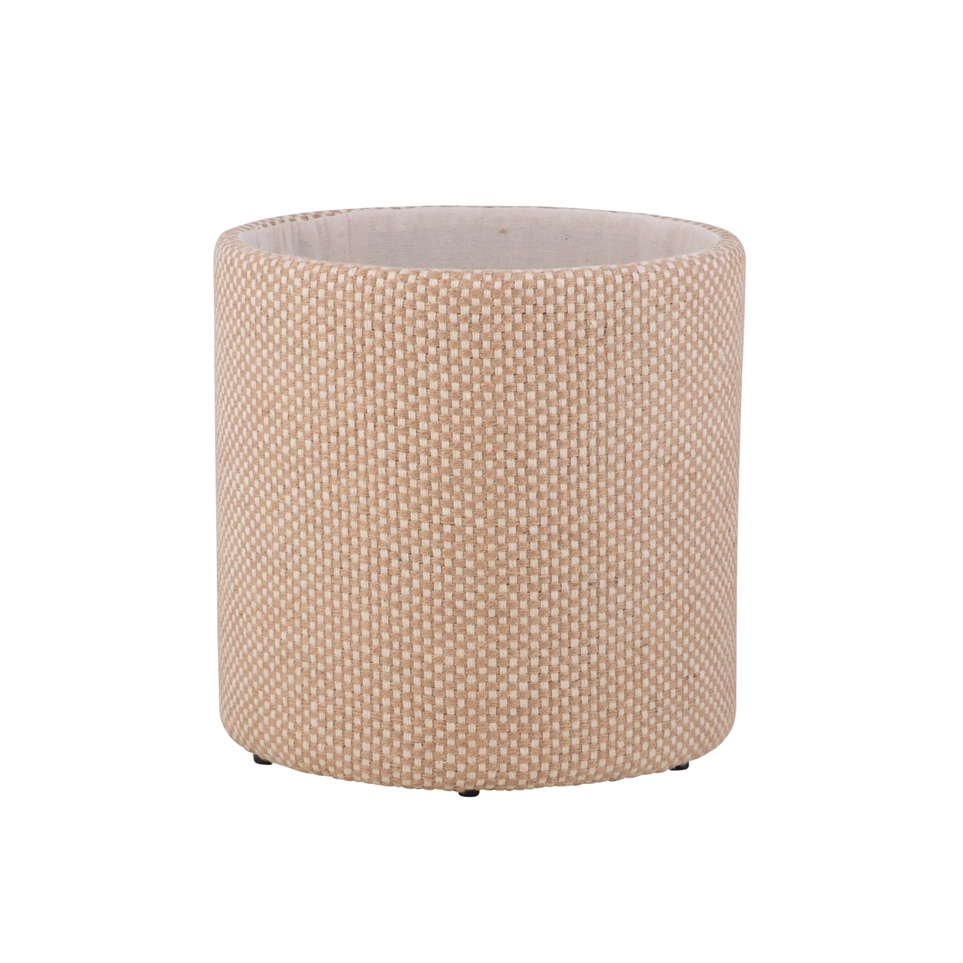 Natural Spotted Handwoven Storage Ottoman with Rounded Wooden Top Lid
