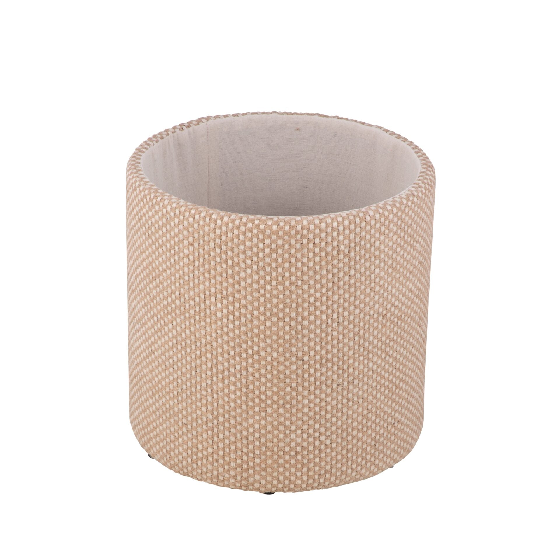 Natural Spotted Handwoven Storage Ottoman with Rounded Wooden Top Lid