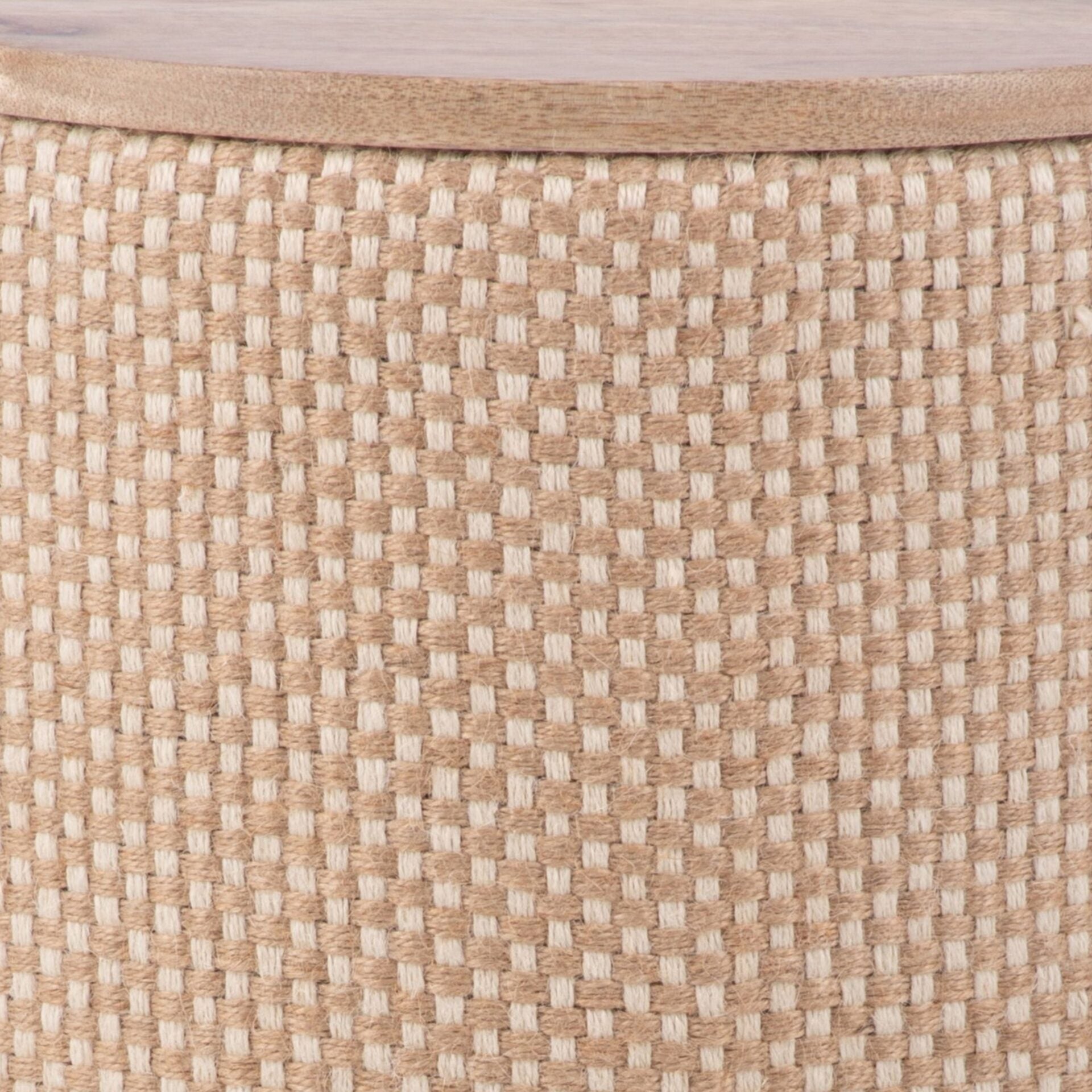 Natural Spotted Handwoven Storage Ottoman with Rounded Wooden Top Lid